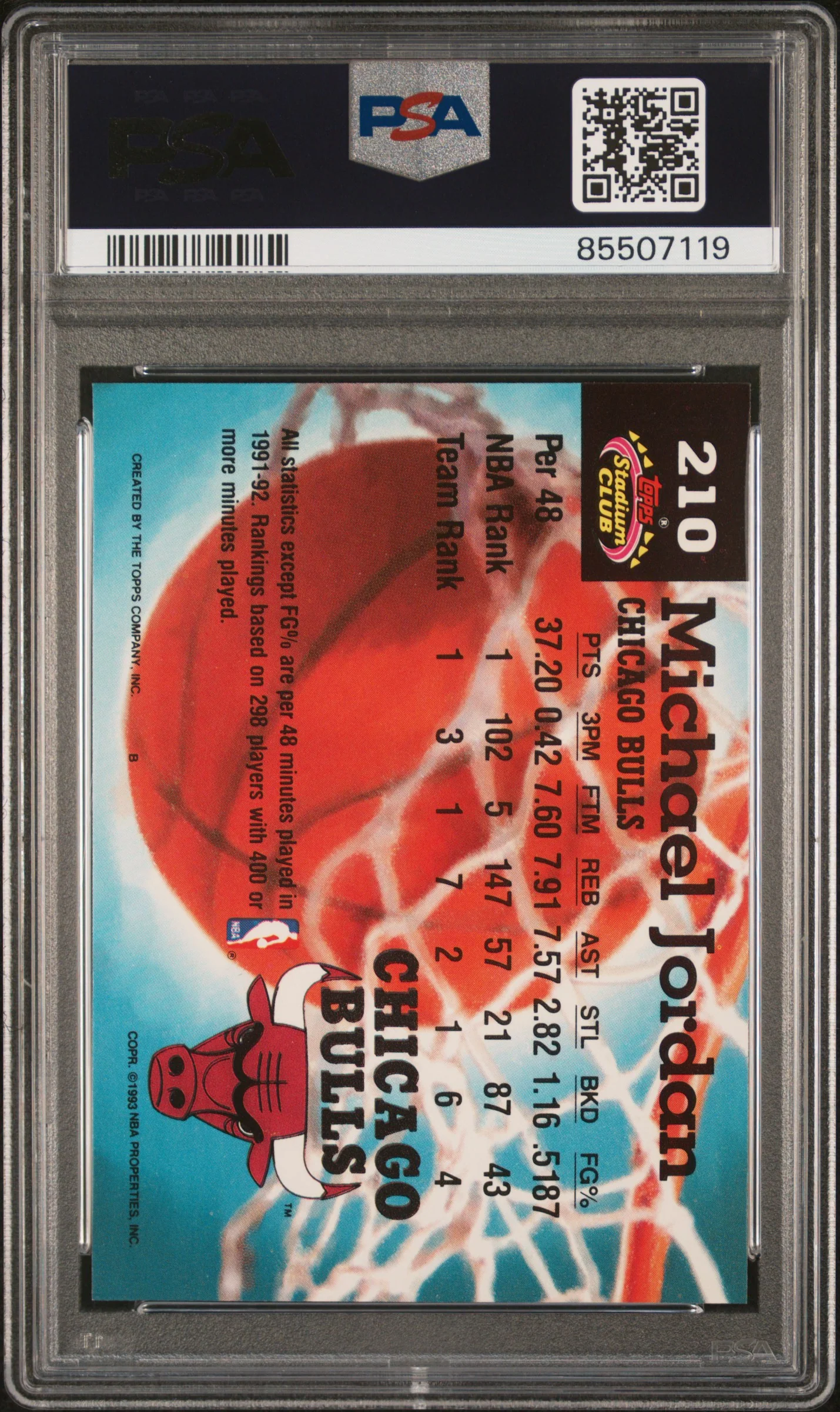 1992 Stadium Club Members Choice Michael Jordan #210 PSA 8 - Image 2