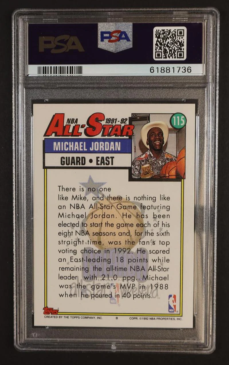 1992 Topps All Star Michael Jordan #115 PSA 9 - Image 2