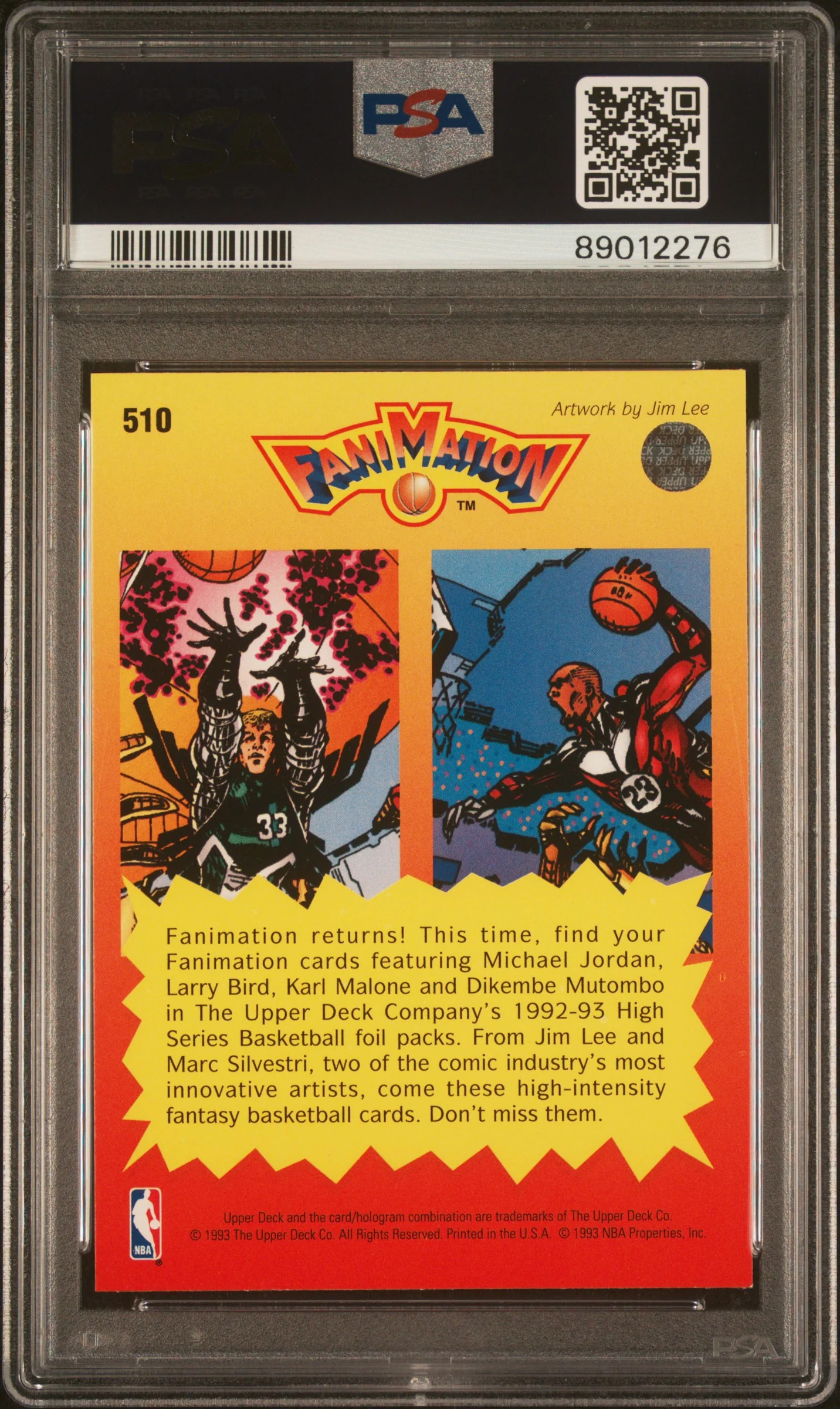 1992 Upper Deck Fanimation Larry Bird/Michael Jordan #510 PSA 8 - Image 2