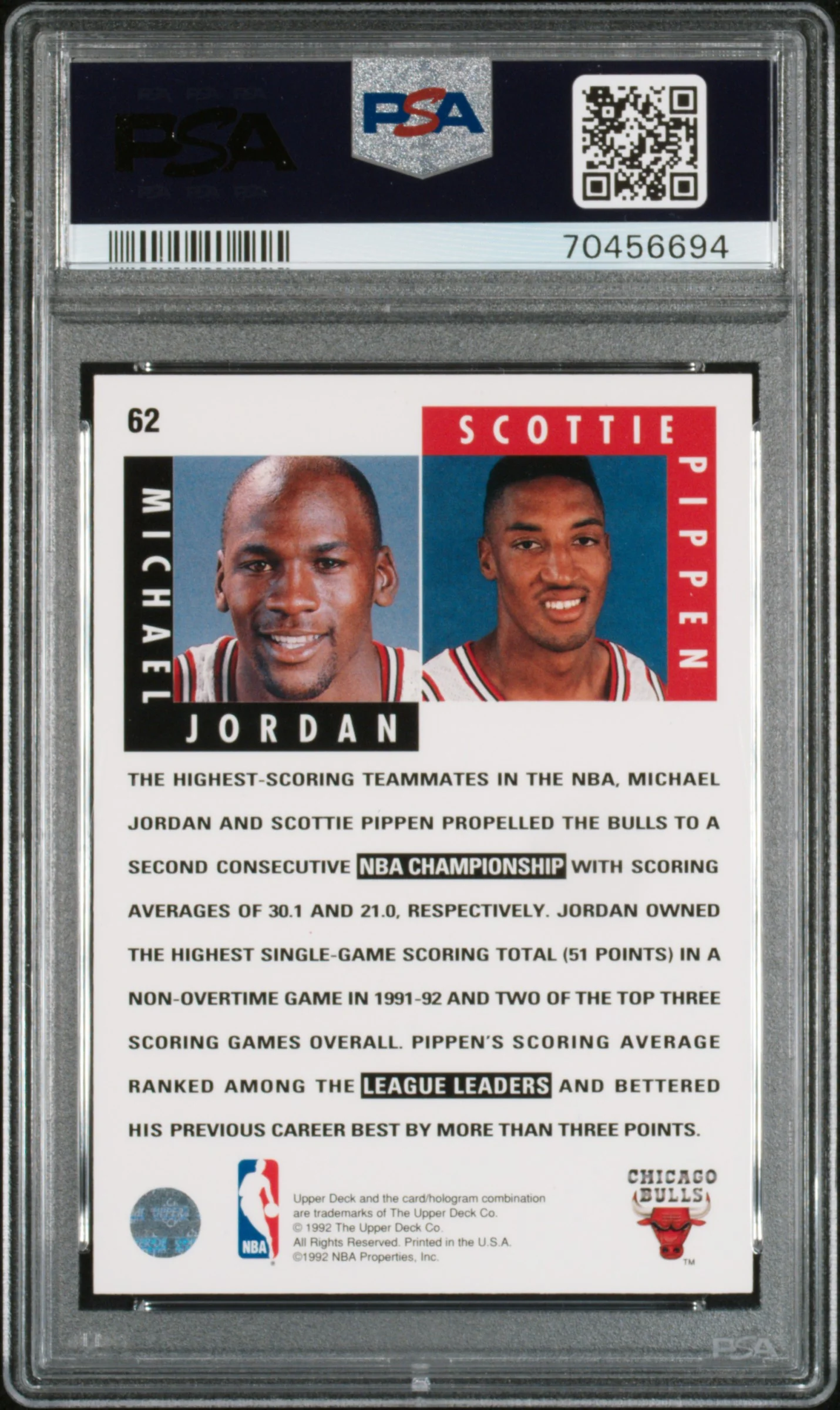 1992 Upper Deck Scoring Threats Michael Jordan/Scottie Pippen #62 PSA 8 - Image 2