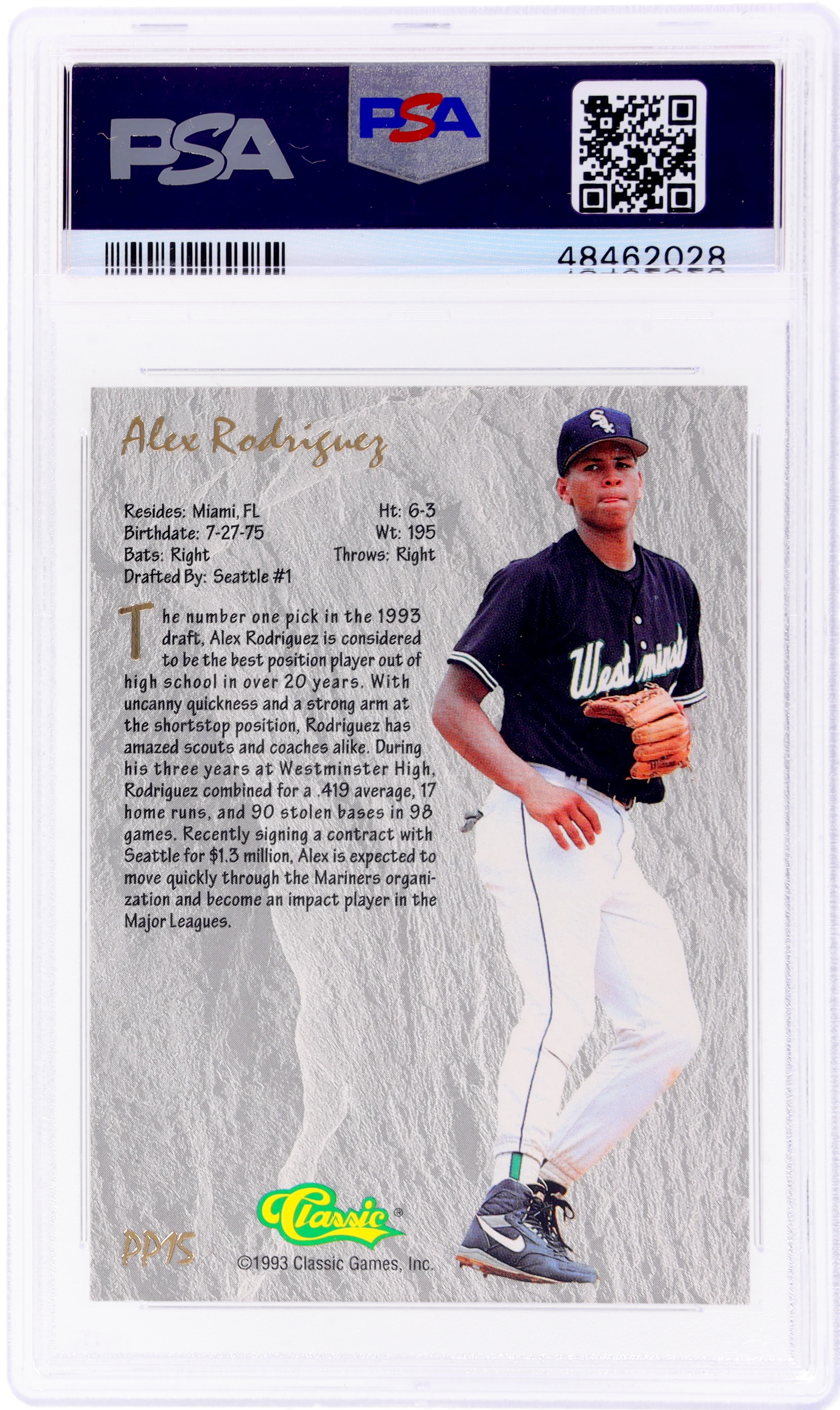 1993 Classic 4 Sport Power Pick Alex Rodriguez #PP15 PSA 10 - Image 2