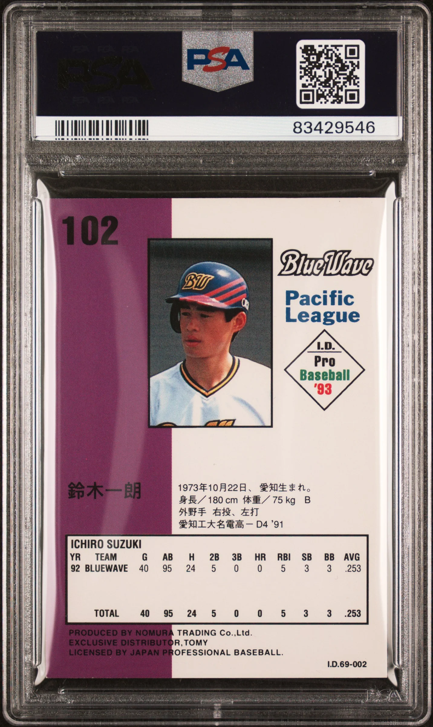 1993 Tomy Id Japan Ichiro Suzuki #102 PSA 7 - Image 2