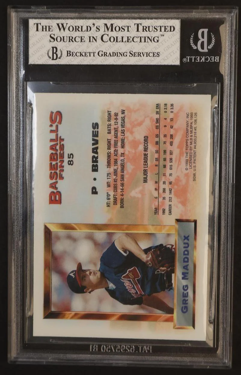 1993 Topps Finest 85 Greg Maddux Baseball's Finest All Stars Beckett 8 VG Braves - Image 2