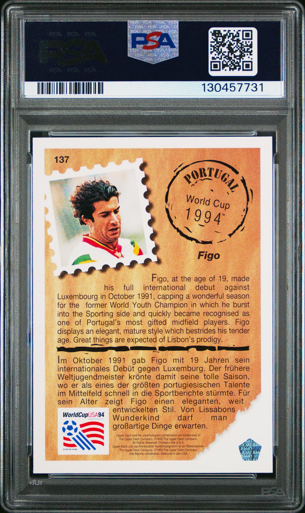 1993 Upper Deck World Cup Preview English/German Luis Figo #137 PSA 9 - Image 2