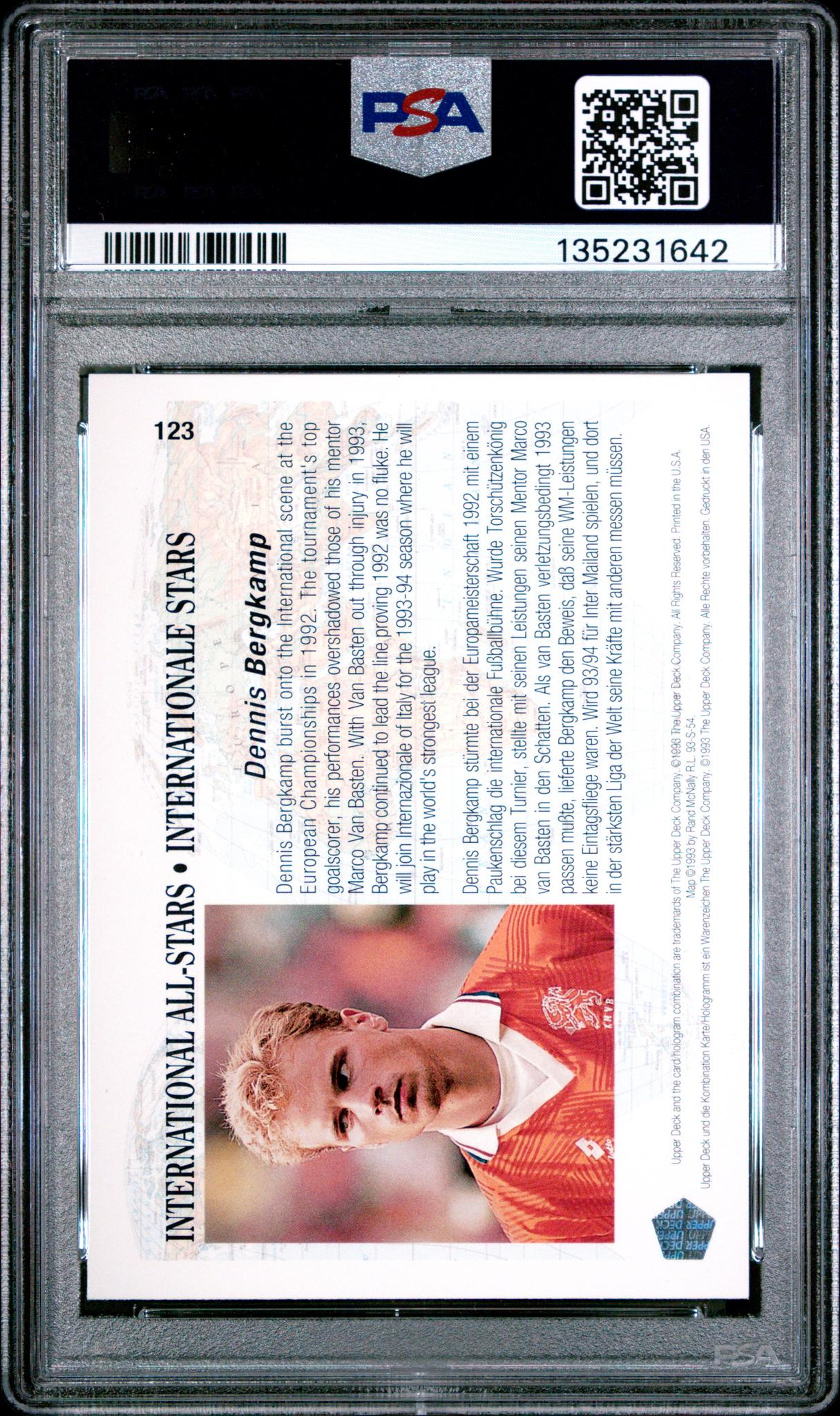1993 Upper Deck World Cup Soccer English/German Dennis Bergkamp #123 PSA 9 - Image 2