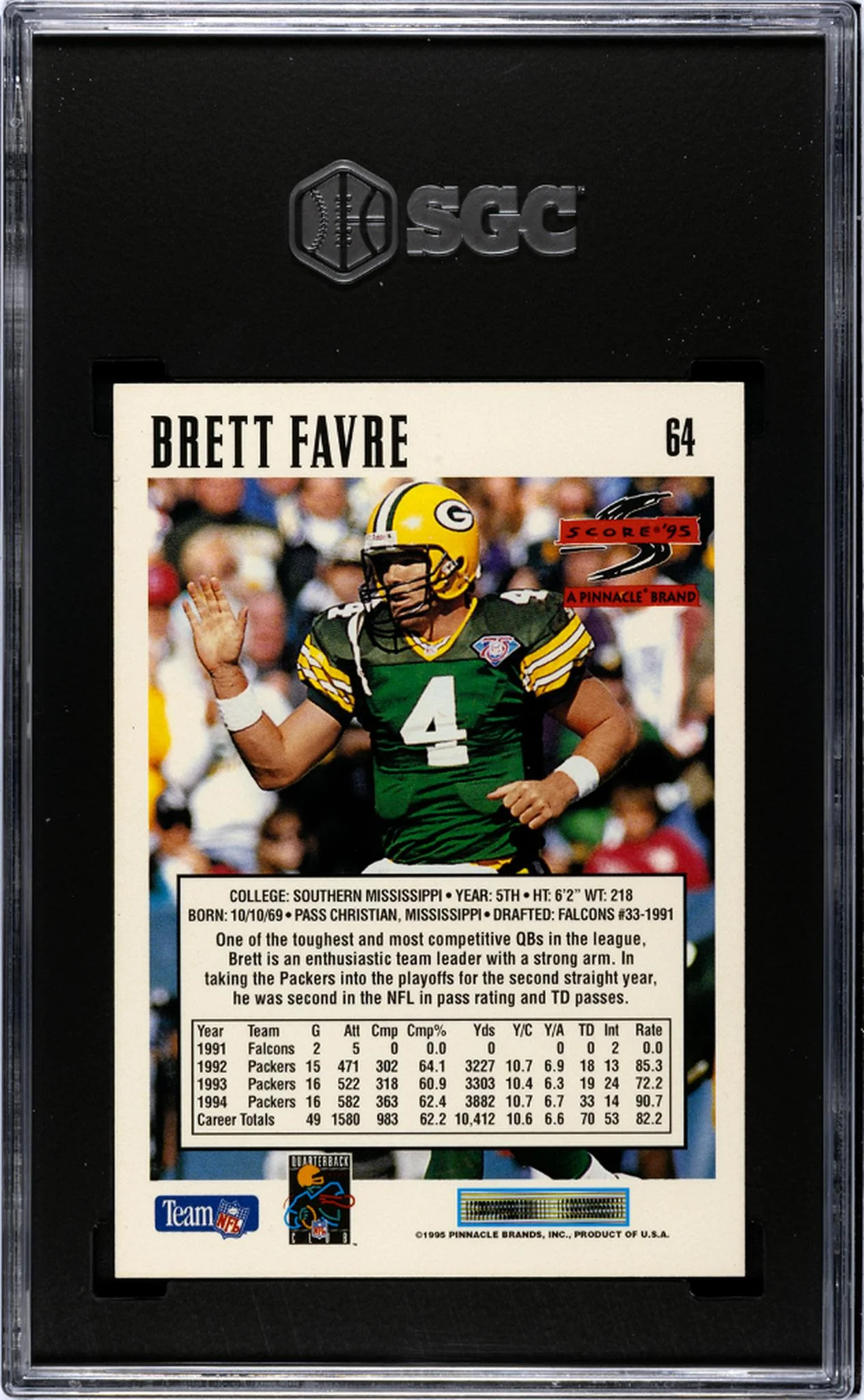 1995 Score Brett Favre #64 SGC 8.5 - Image 2