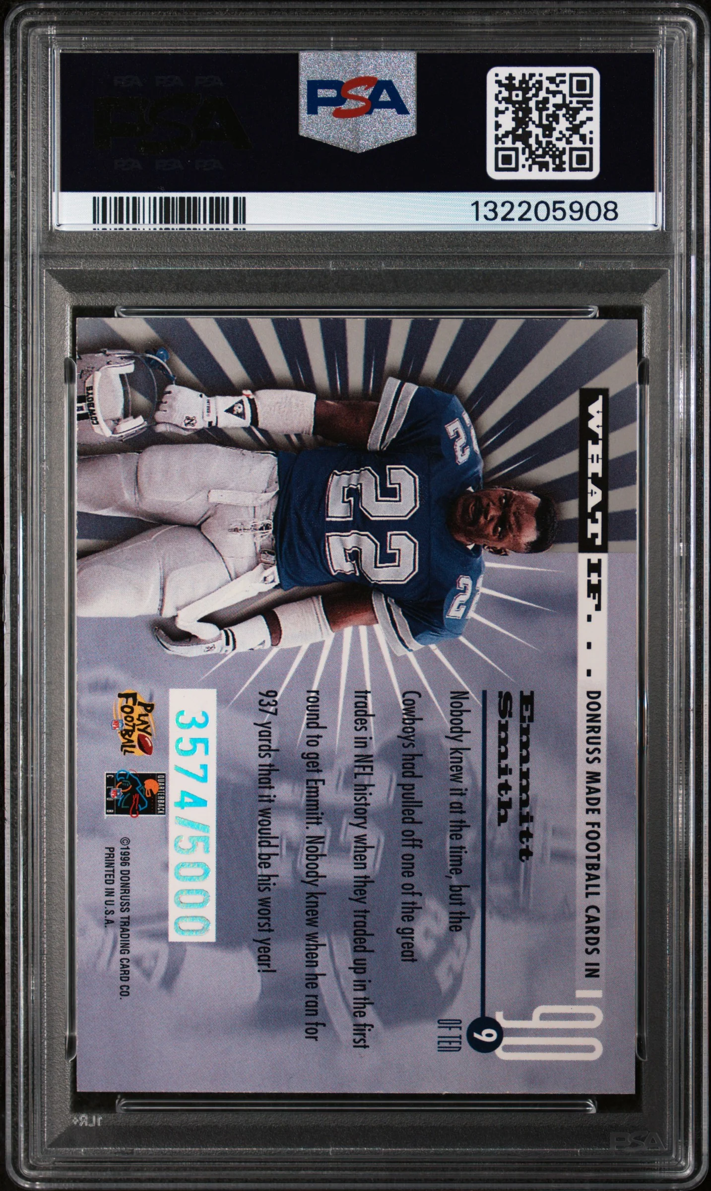 1996 Donruss What If? Emmitt Smith #9 /5000 PSA 7 - Image 2
