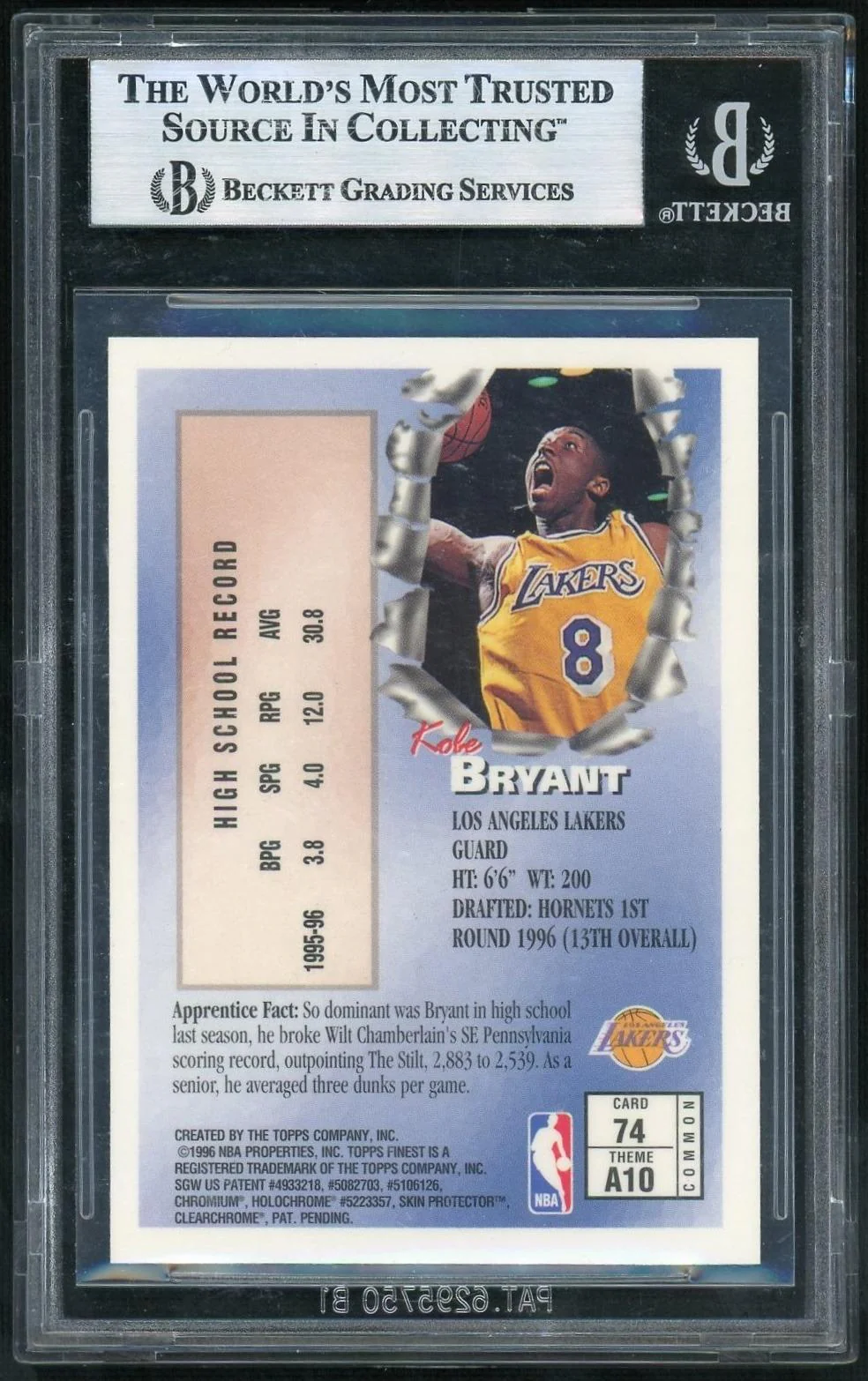 1996 Finest Kobe Bryant #74 BGS 9 - Image 2