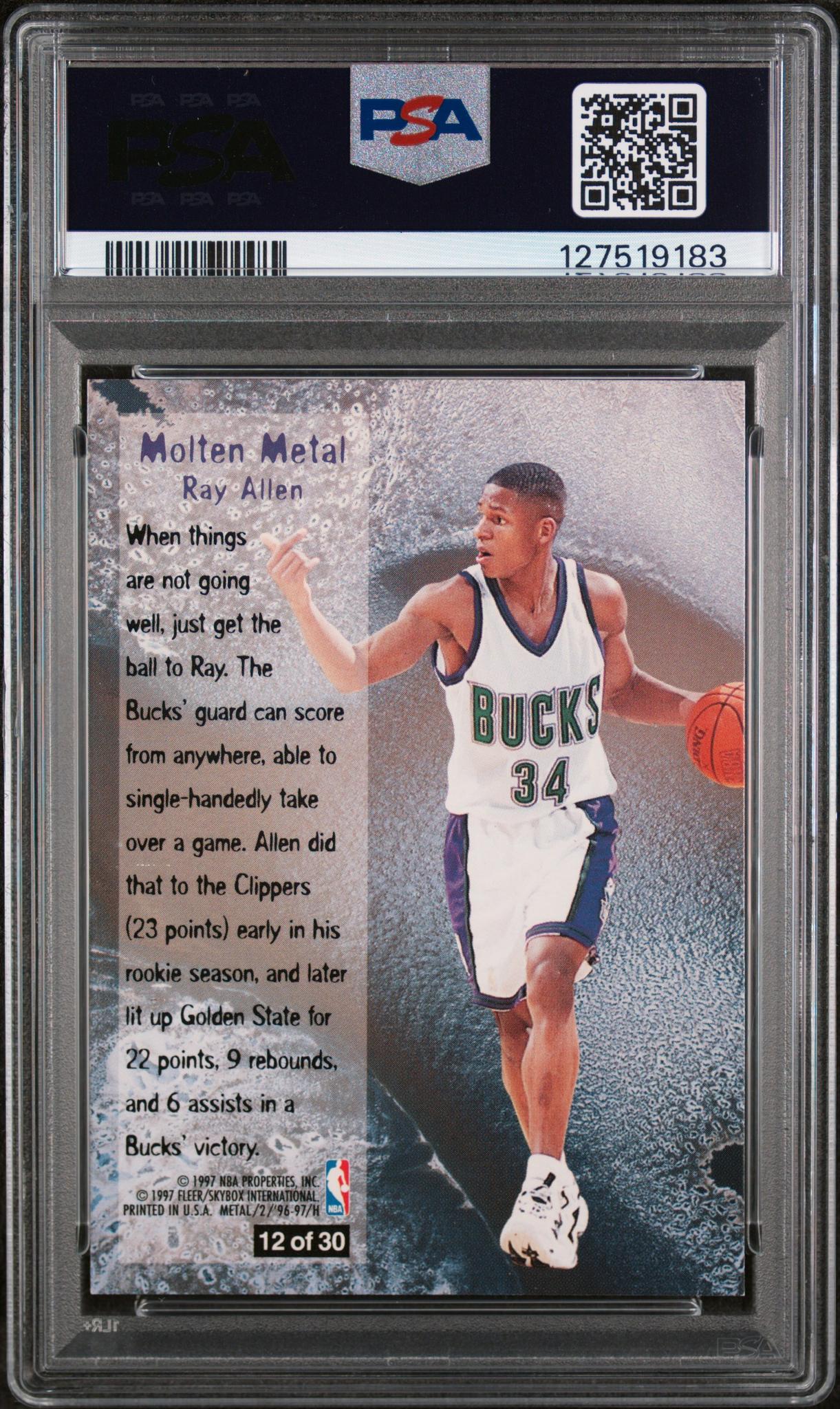 1996 Metal Molten Ray Allen #12 PSA 7 - Image 2