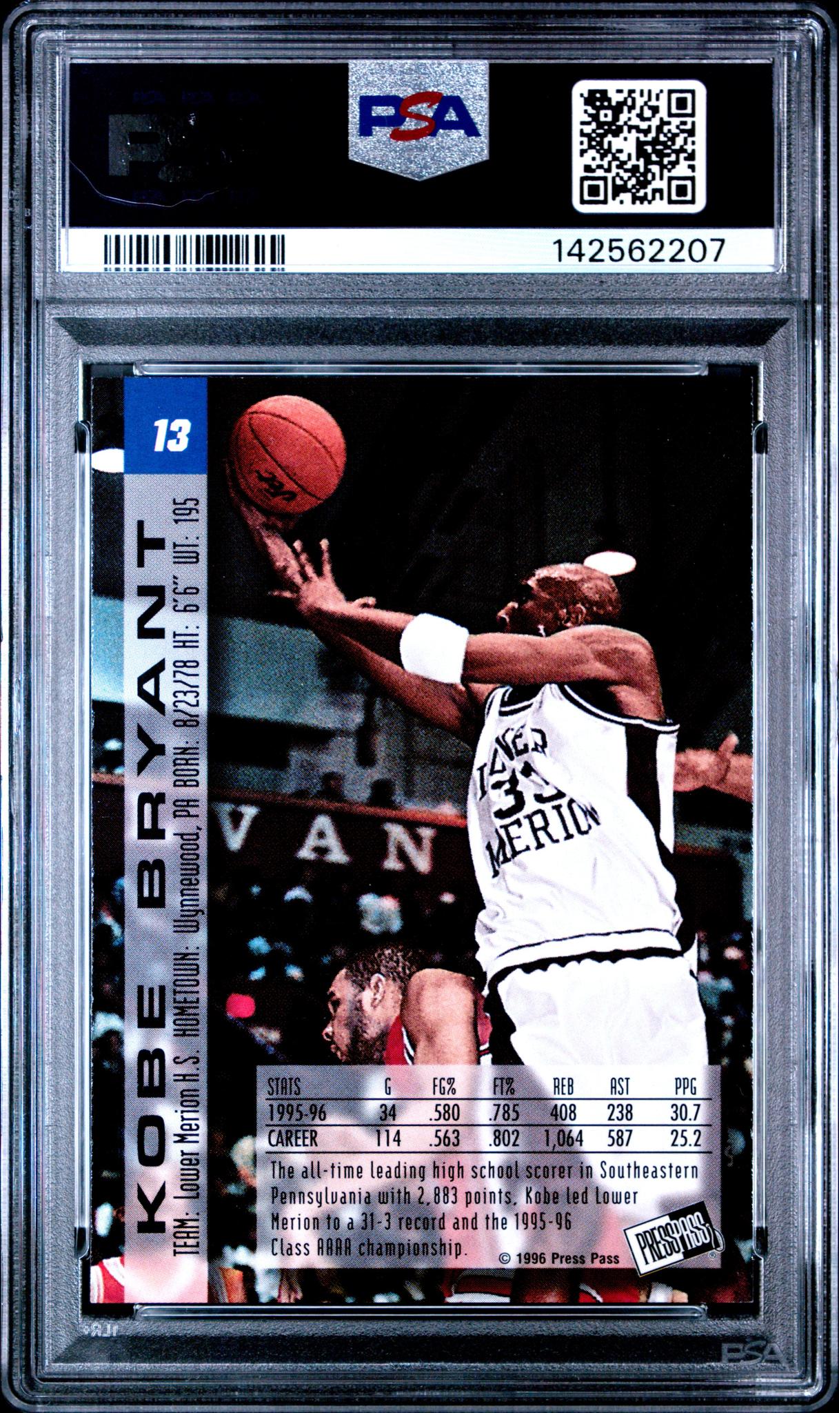1996 Press Pass Kobe Bryant #13 PSA 8 - Image 2