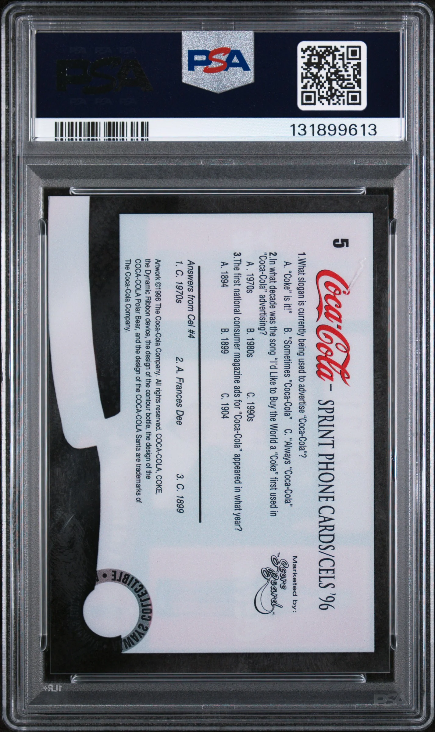 1996 Score Board Coca-Cola Sprint Phone Cards Cal Ripken Jr. #5 /2131 PSA 8 - Image 2