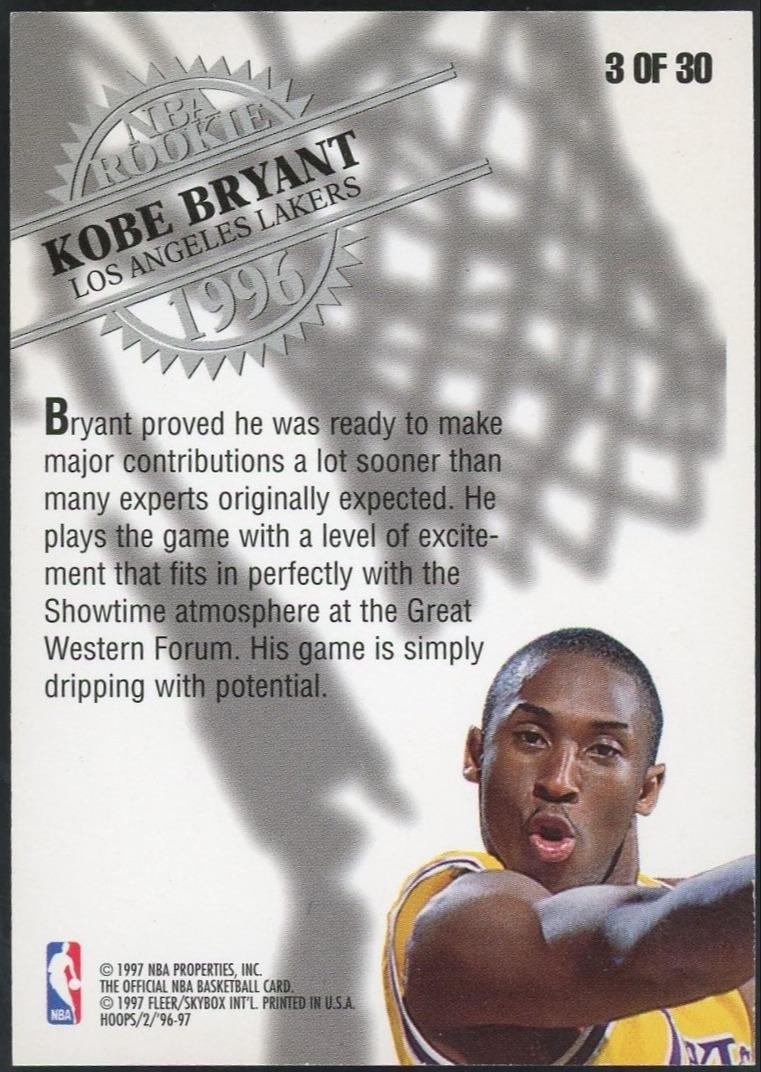 1996 Skybox NBA Hoops Kobe Bryant Rookie Gold Foil - Image 2