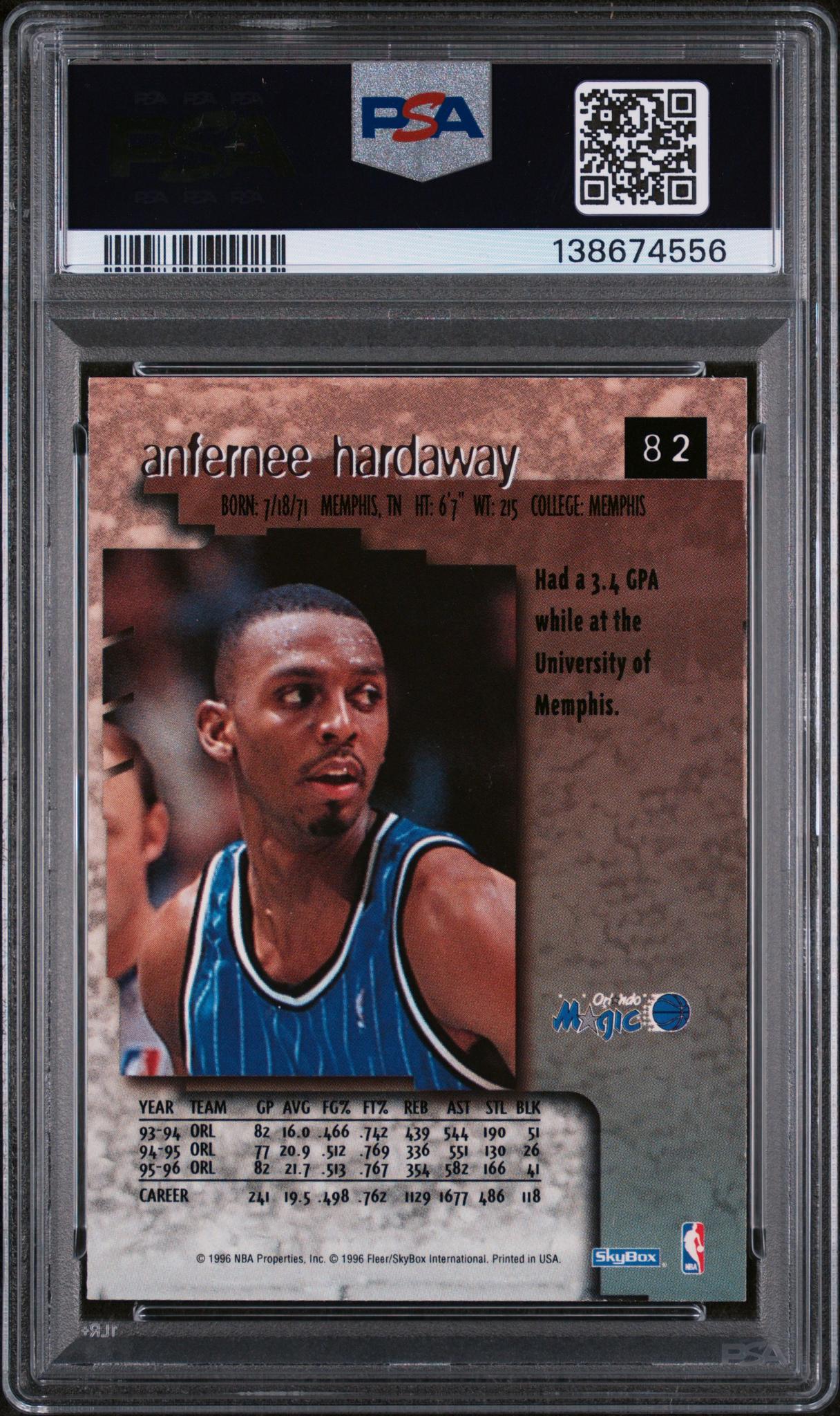 1996 Skybox Premium Rubies Anfernee Hardaway #82 PSA 9 - Image 2