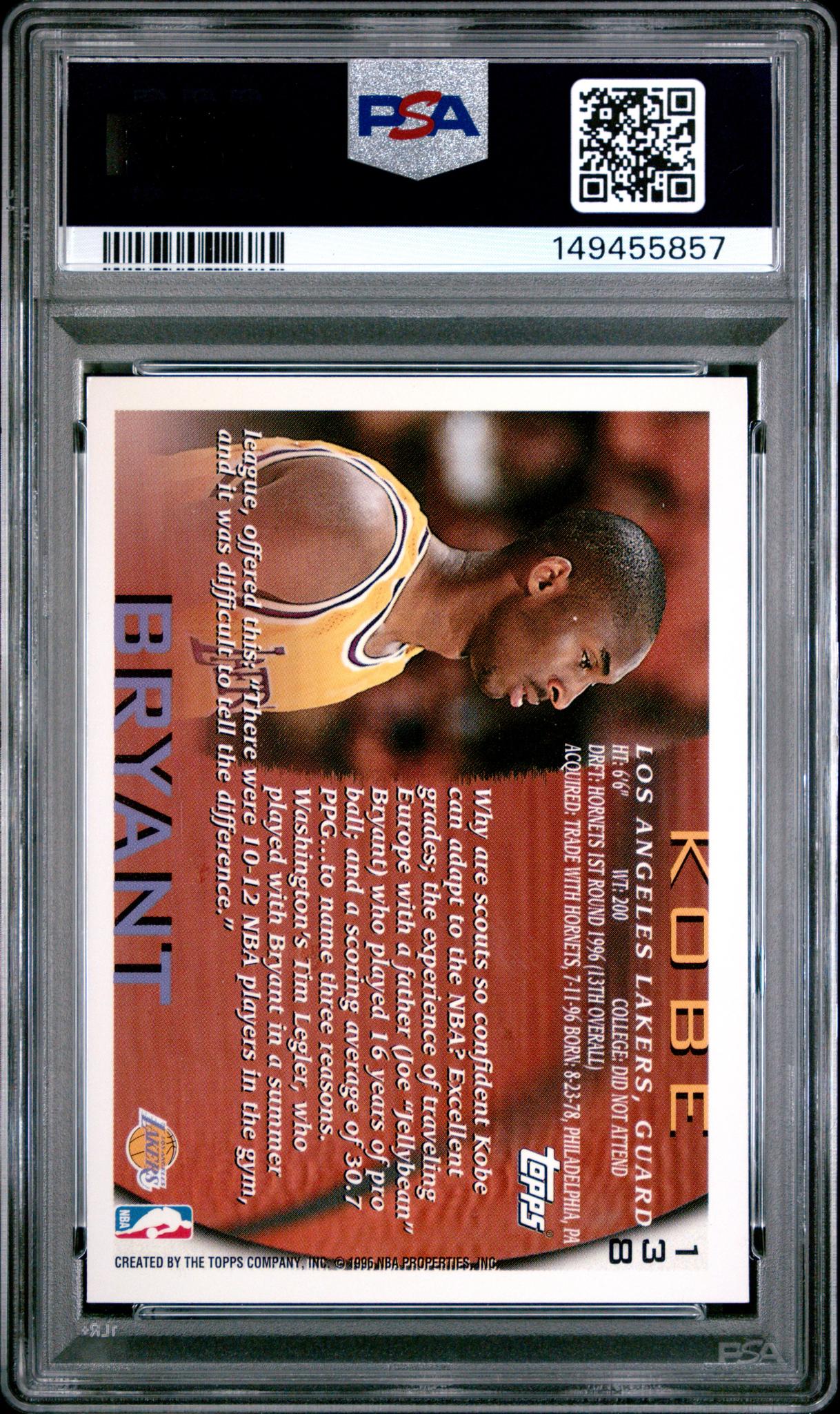 1996 Topps Kobe Bryant #138 PSA 6 - Image 2