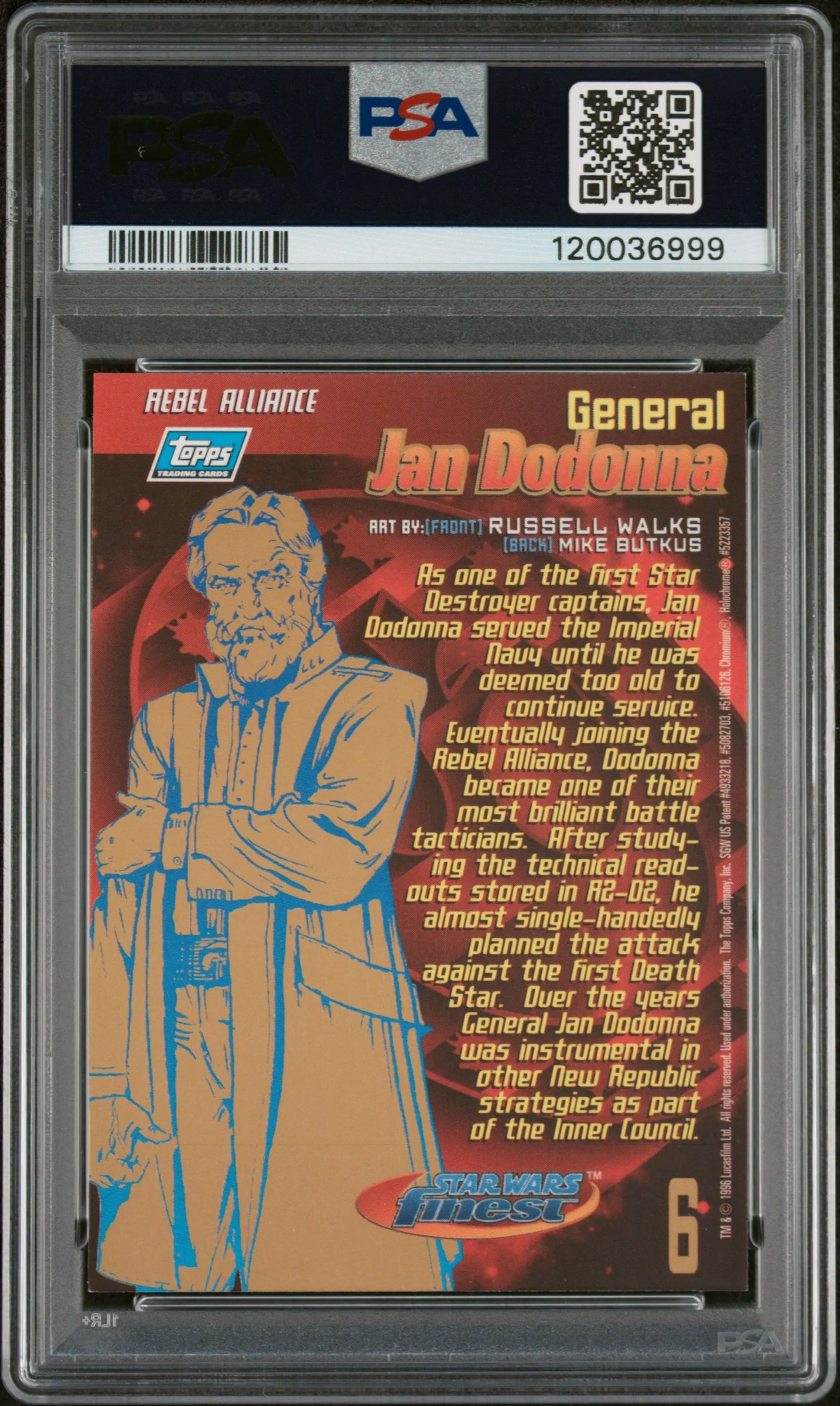 1996 Topps Star Wars Finest Refractor General Jan Dodonna #6 PSA 9 - Image 2