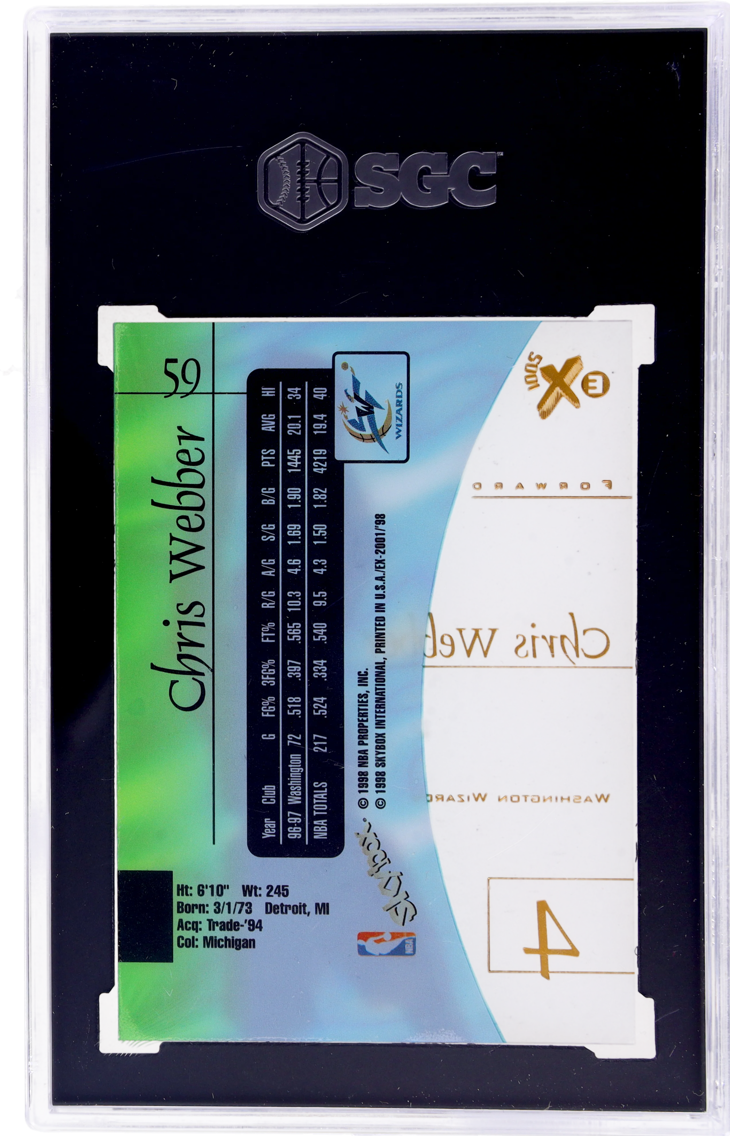 1997-98 SkyBox E-X2001 Chris Webber #59 SGC 8.5 - Image 2