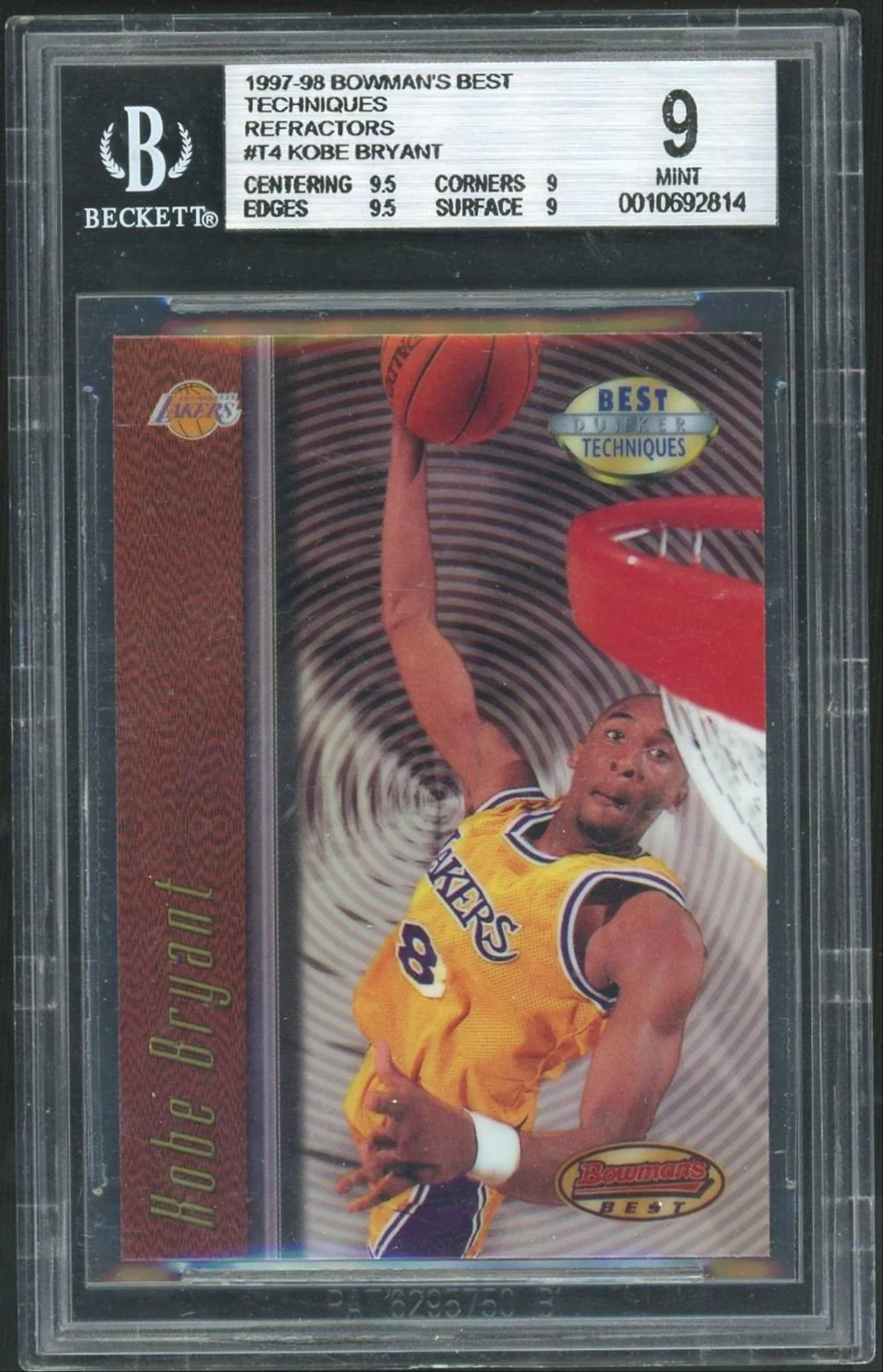 1997 Bowman's Best Techniques Refractor Kobe Bryant #T4 BGS 9