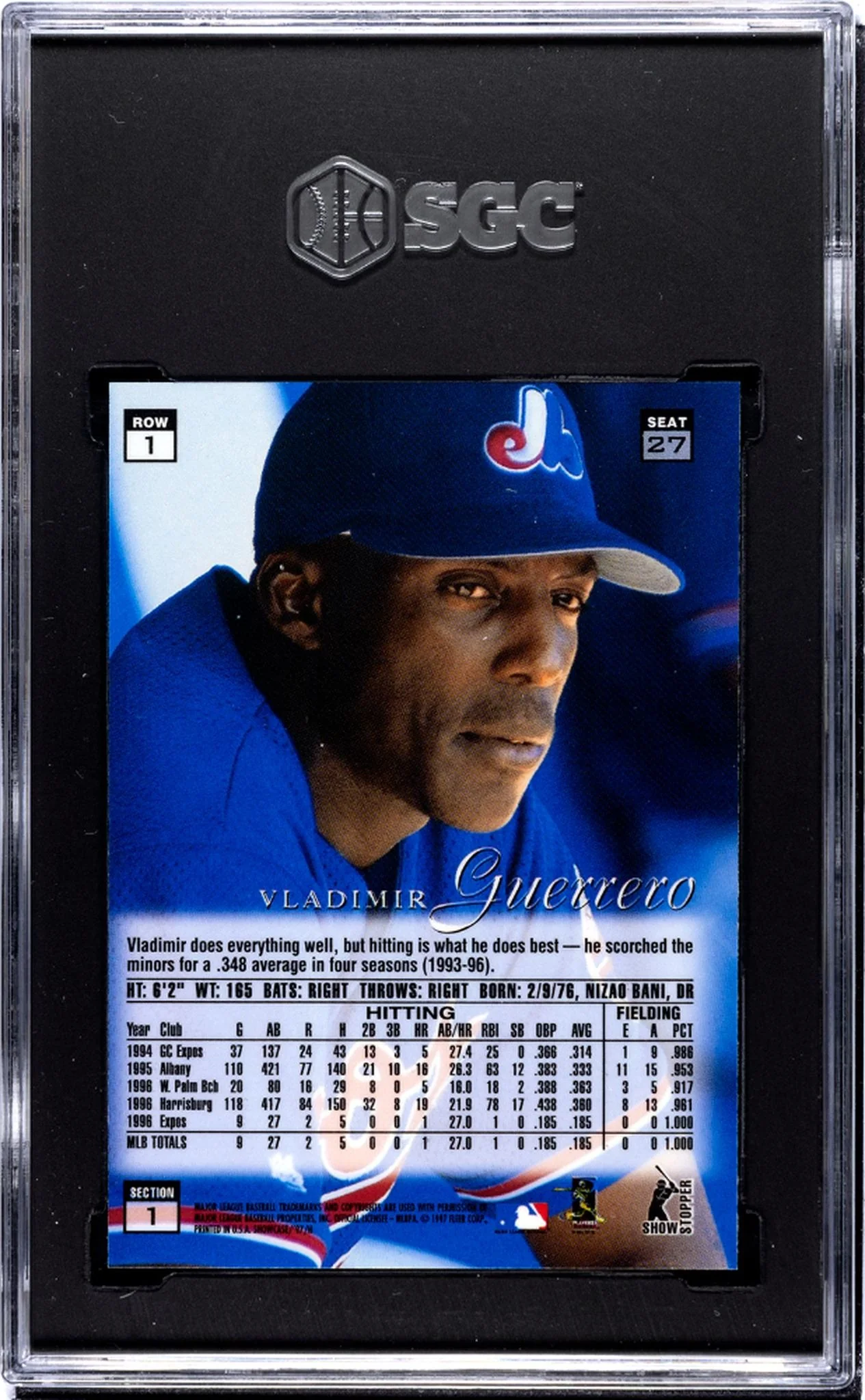 1997 Flair Showcase Row 1 Vladimir Guerrero #27 SGC 7 - Image 2
