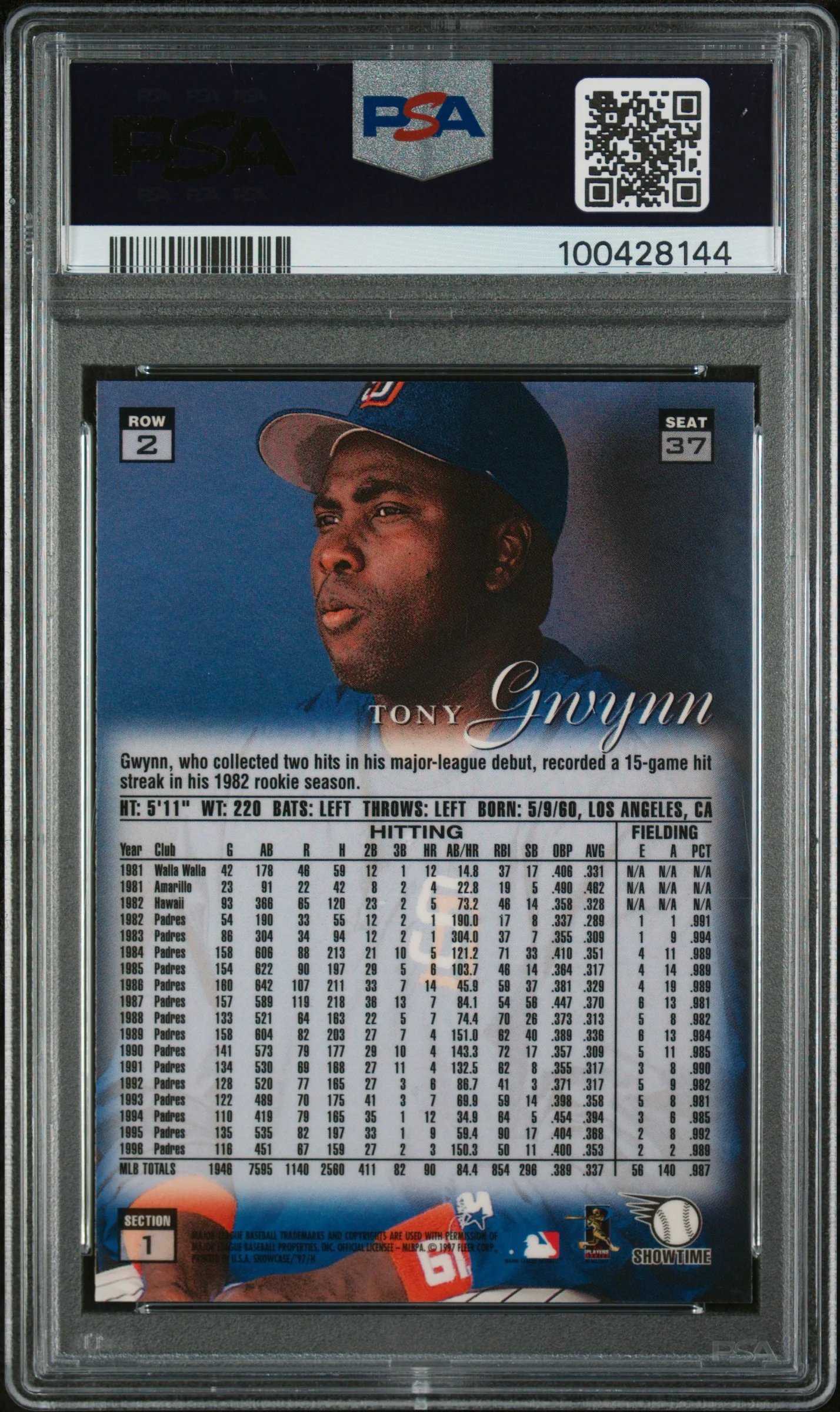 1997 Flair Showcase Row 2 Tony Gwynn #37 PSA 8 - Image 2