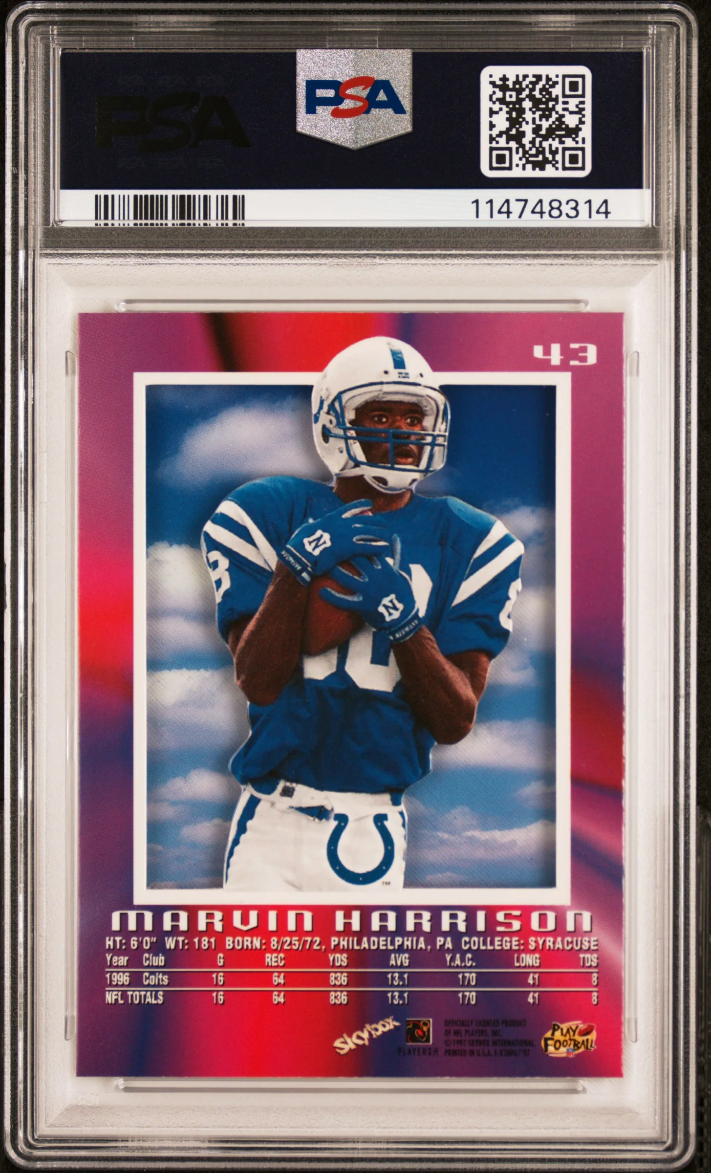 1997 Skybox E-X2000 Marvin Harrison #43 PSA 9 - Image 2