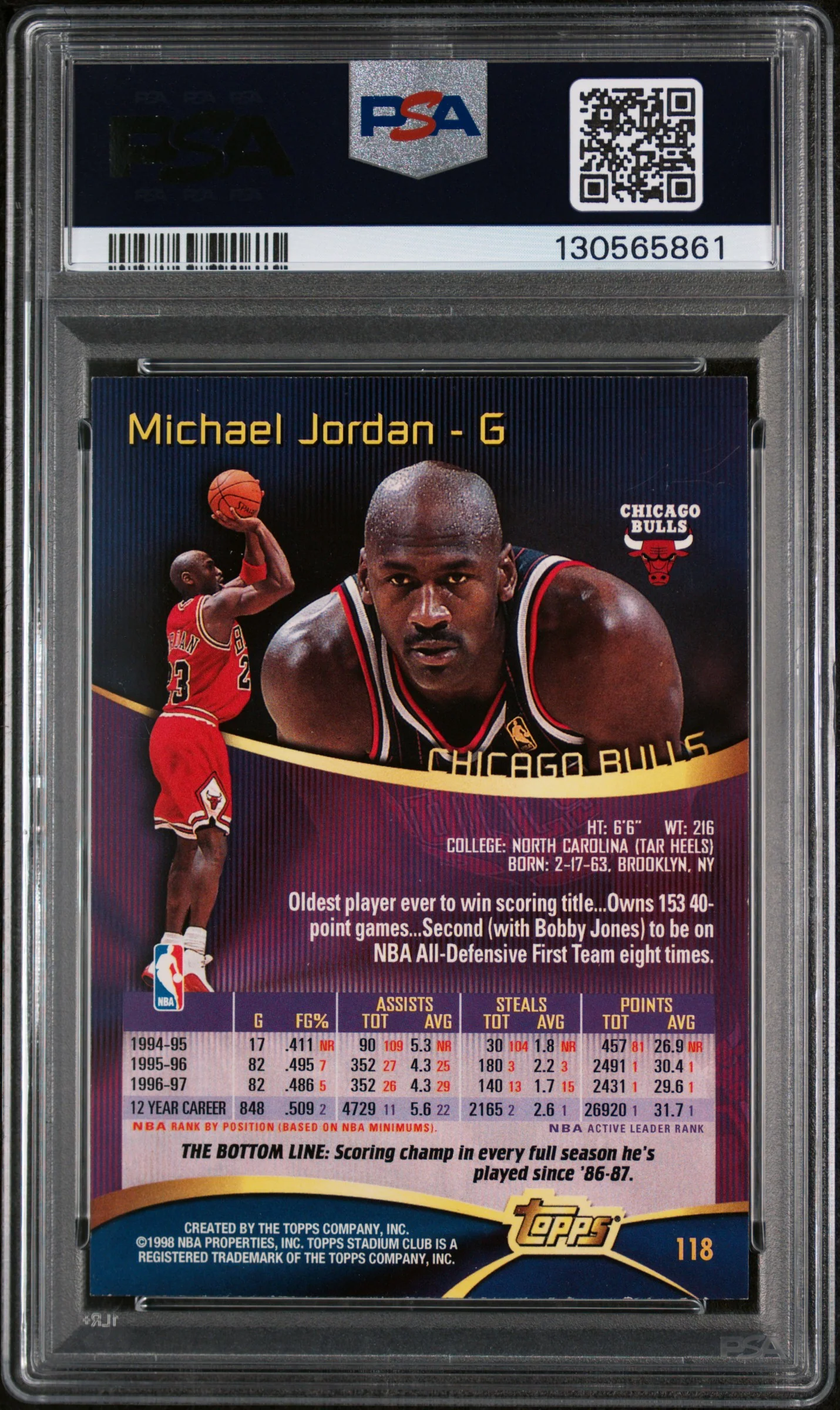 1997 Stadium Club Michael Jordan #118 PSA 6 - Image 2