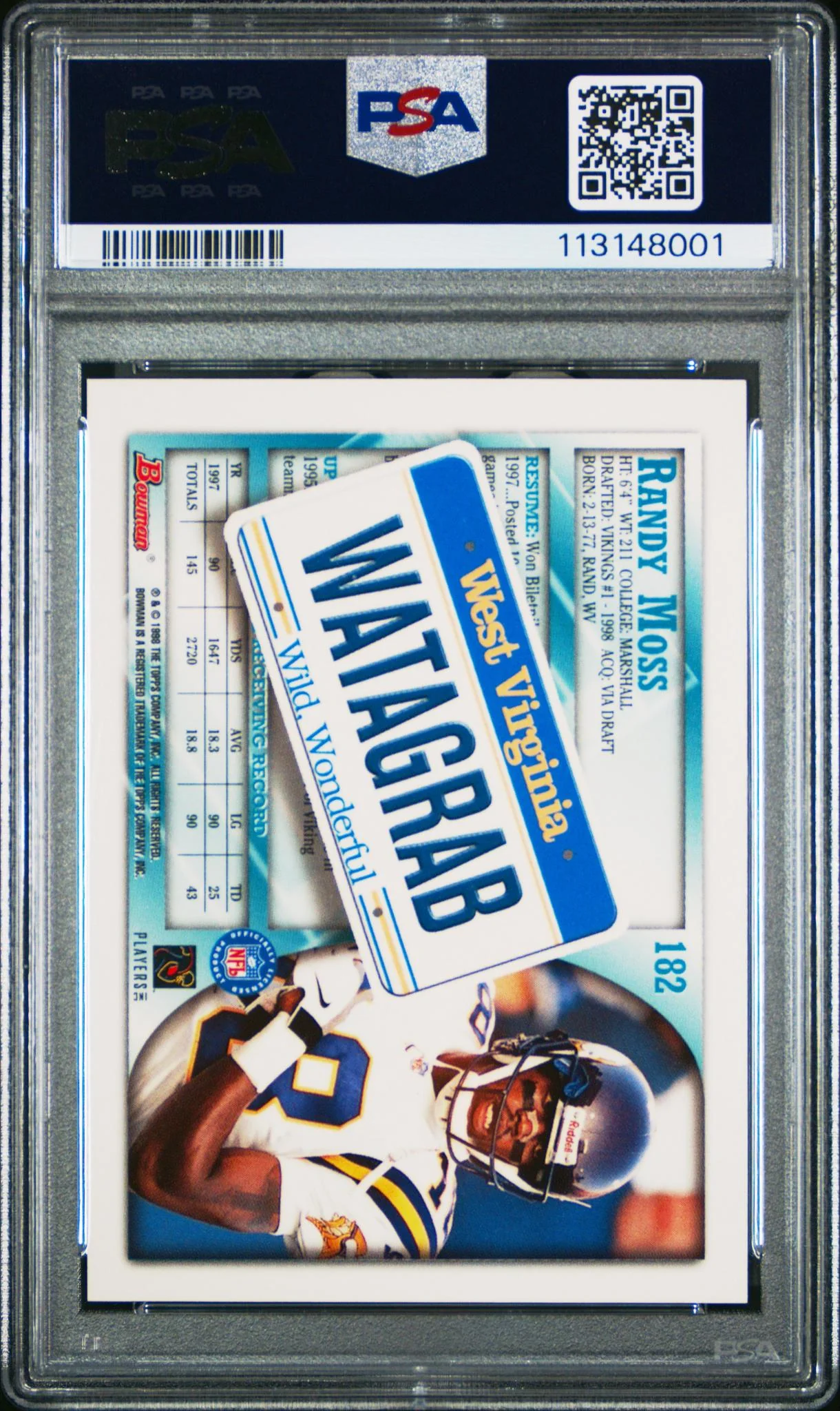 1998 Bowman Interstate Randy Moss #182 PSA 9 - Image 2