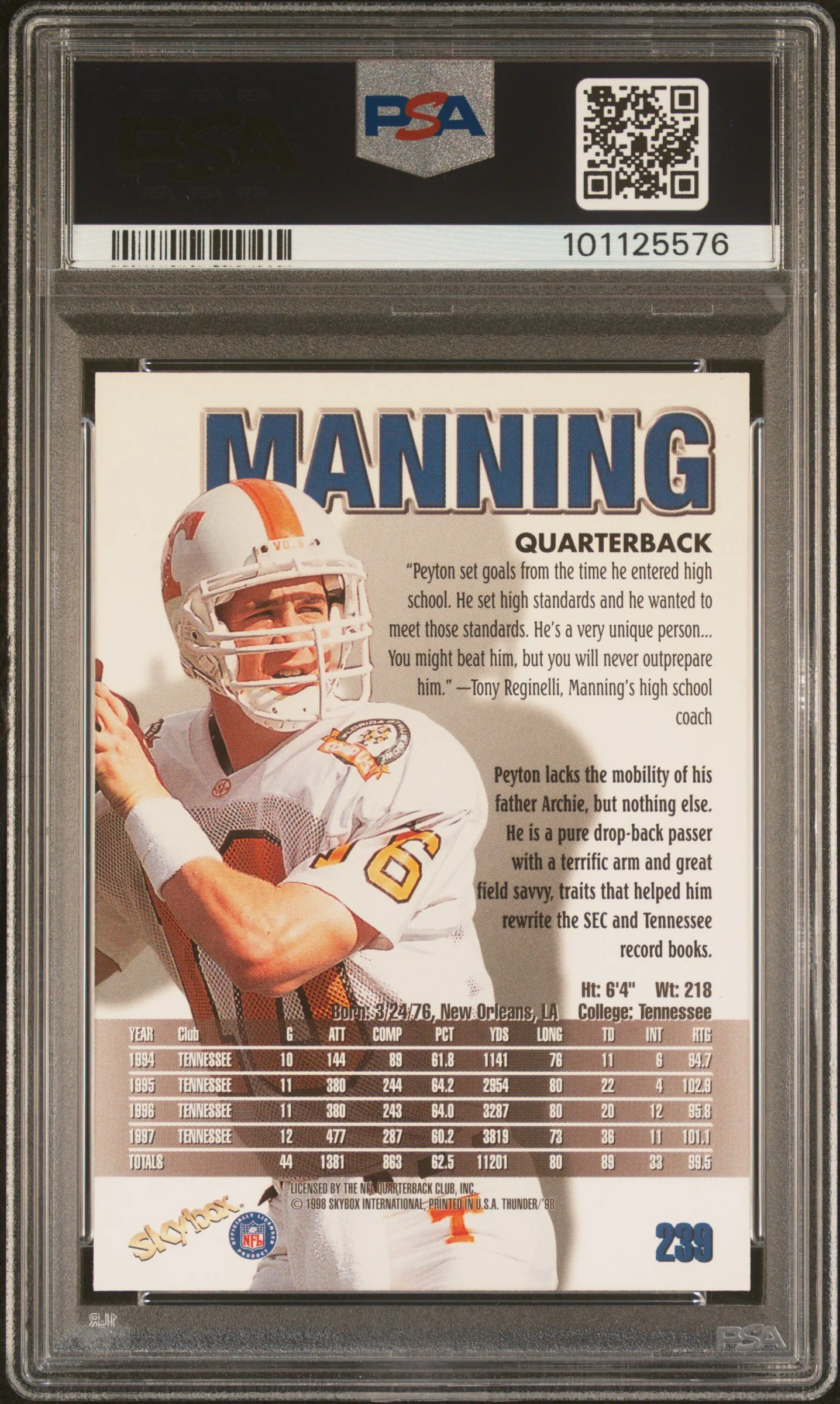 1998 Skybox Thunder Peyton Manning #239 PSA 9 - Image 2