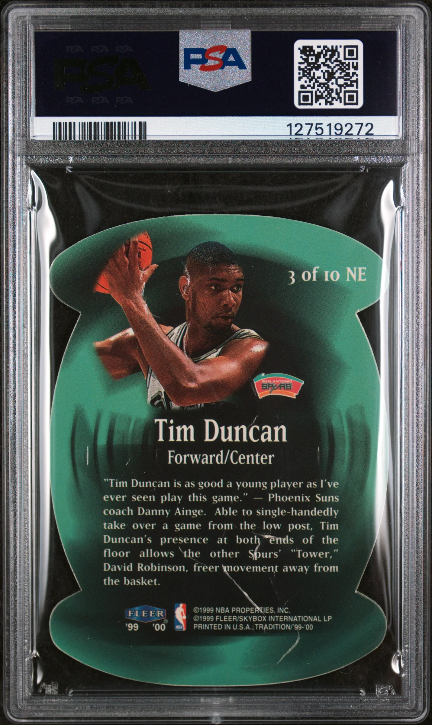 1999 Fleer Net Effect Tim Duncan #3 PSA 8 - Image 2
