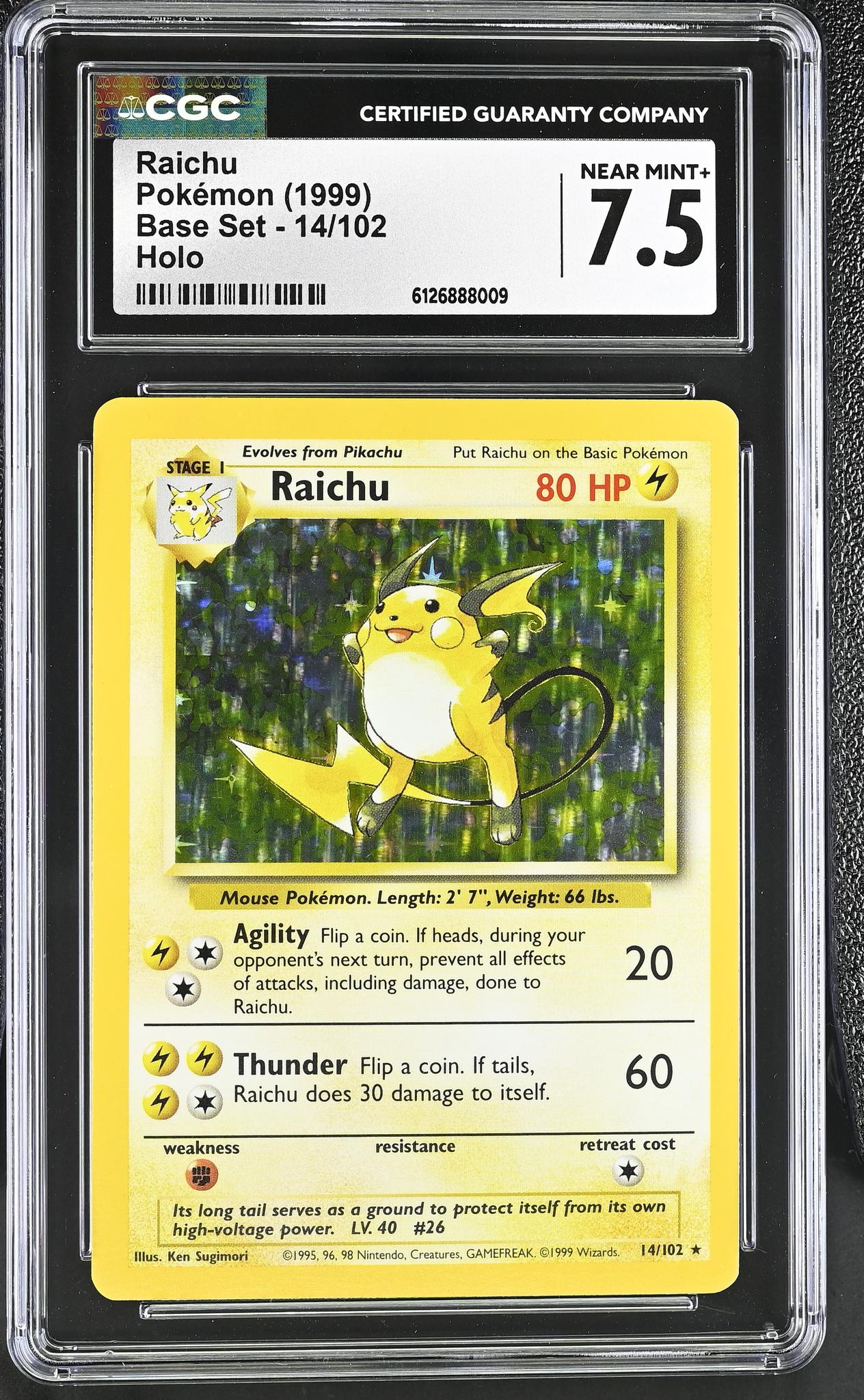 1999 Pokemon #14/102 Raichu Base Set CGC 7.5