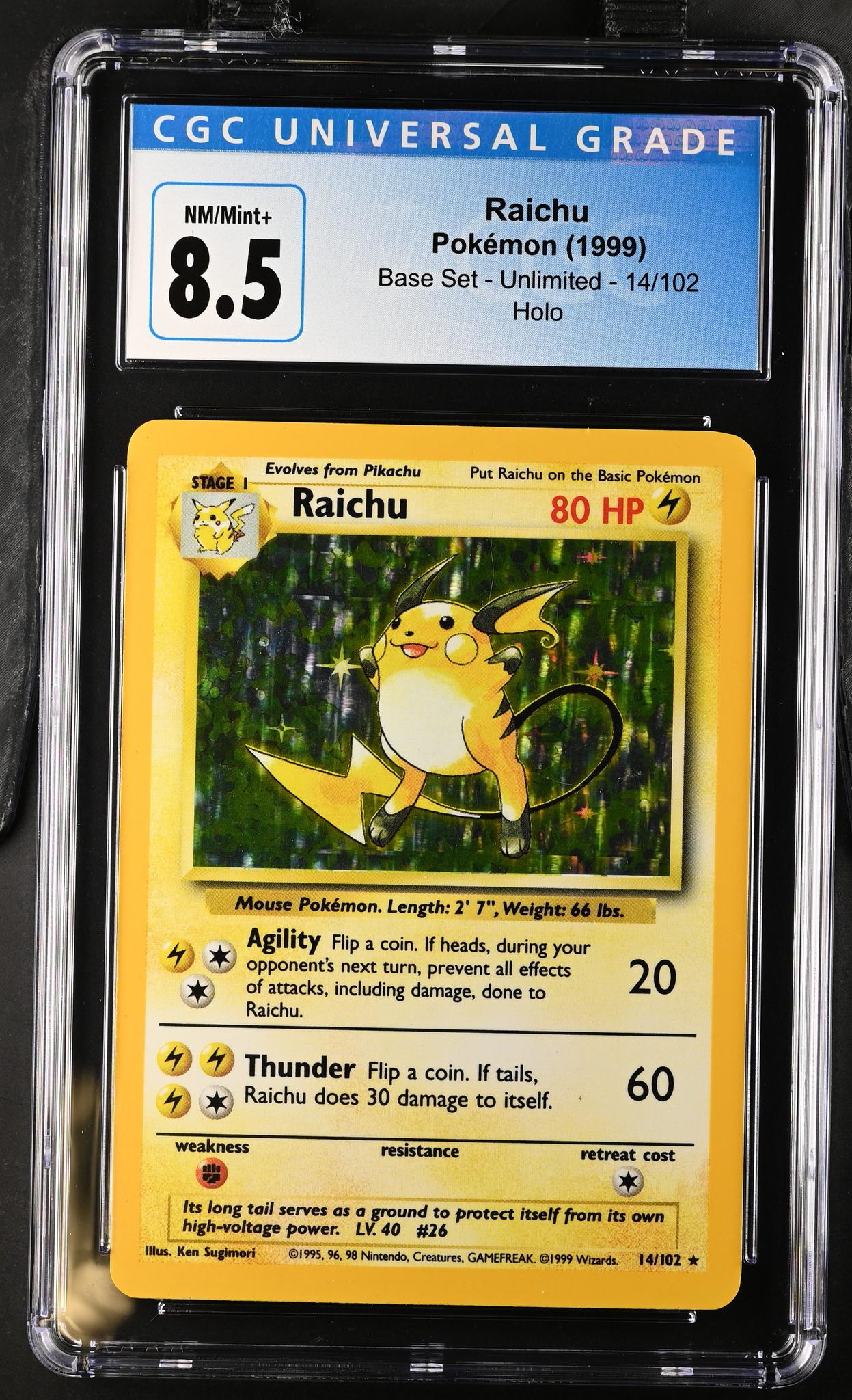 1999 Pokemon #14/102 Raichu Base Set - Unlimited CGC 8.5 - Image 2