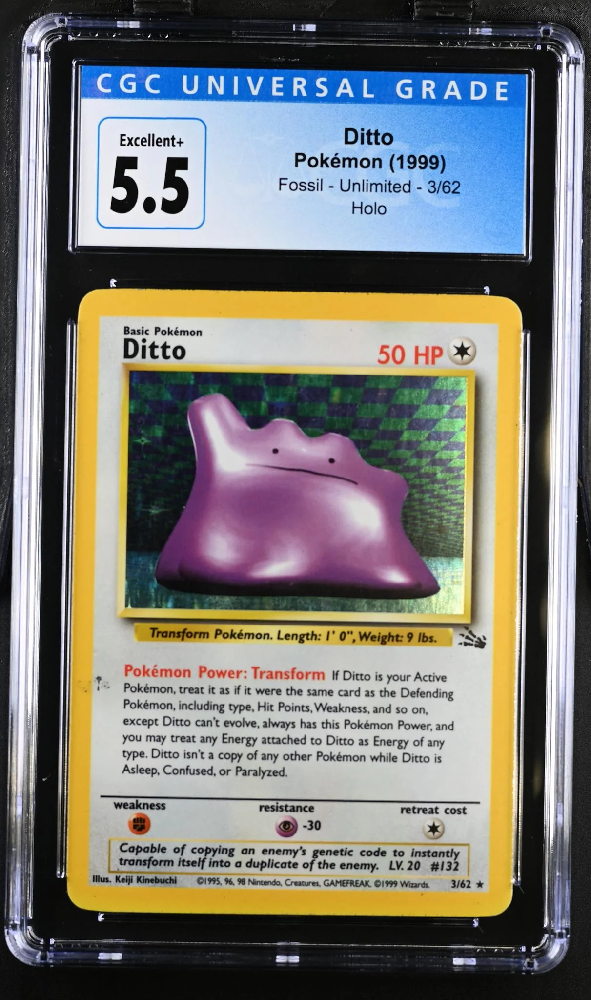 1999 Pokemon #3/62 Ditto Fossil - Unlimited CGC 5.5