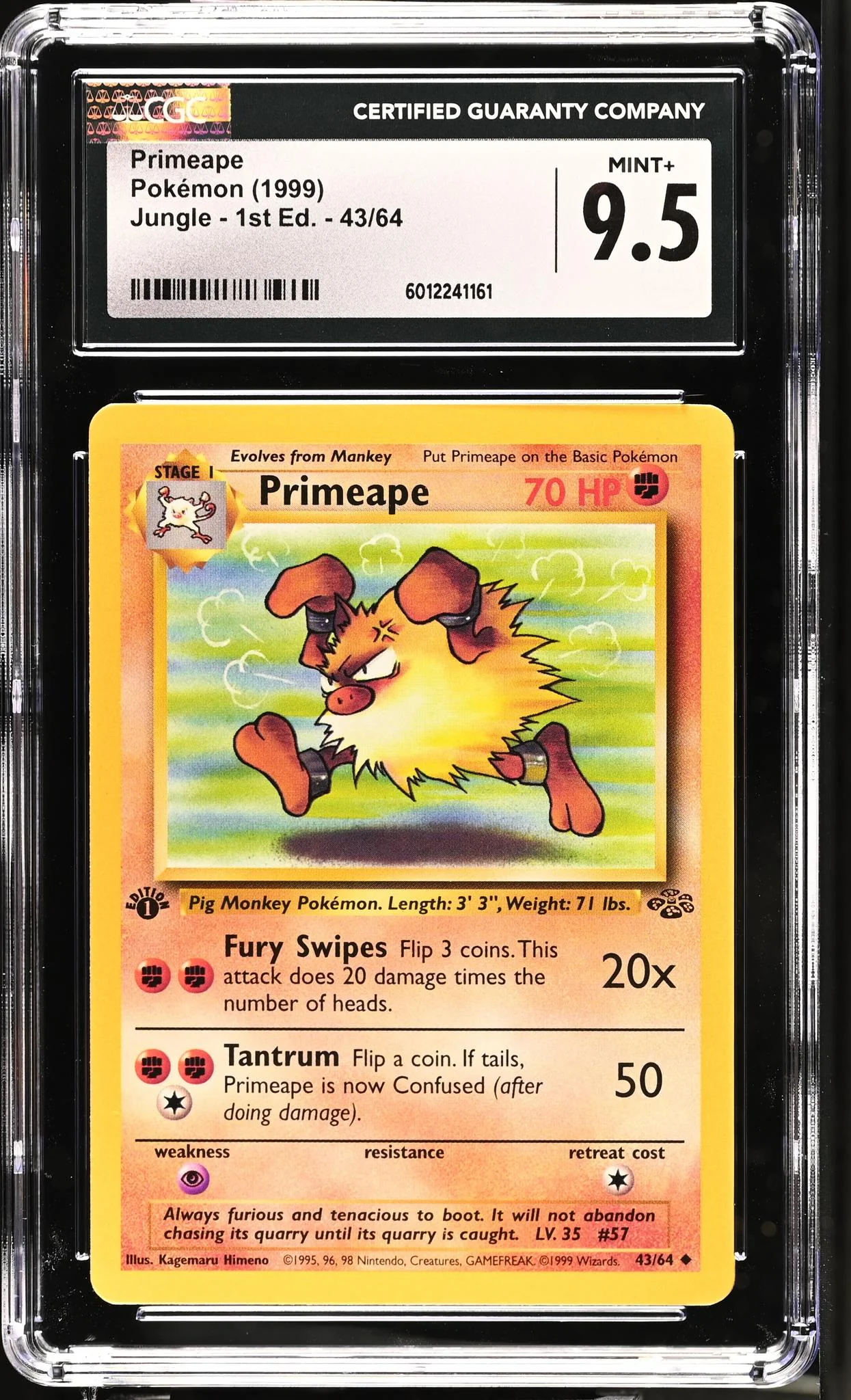 1999 Pokemon #43/64 Primeape Jungle - 1st Ed. CGC 9.5