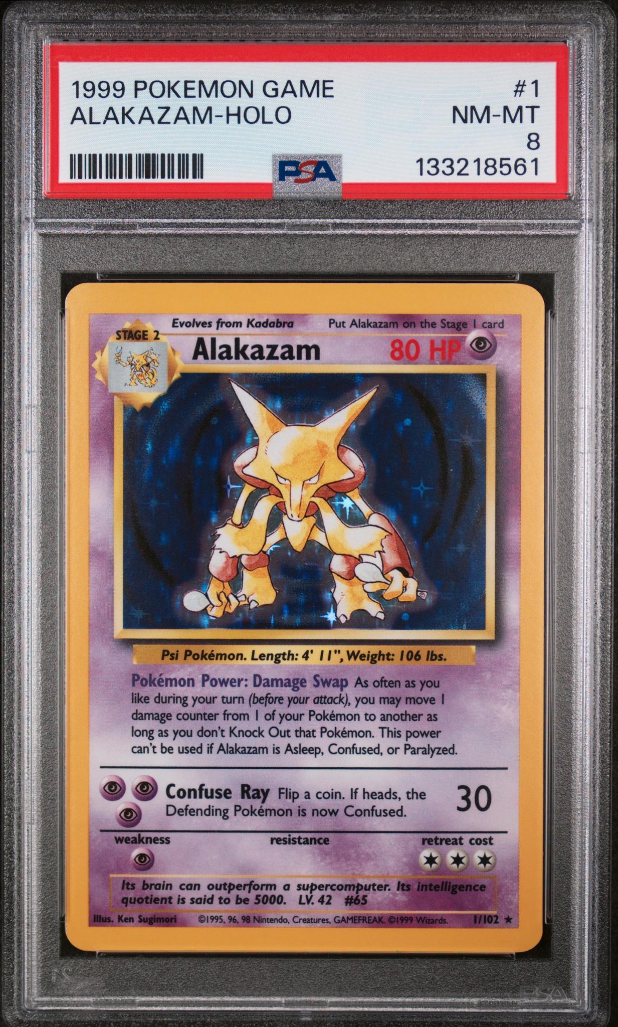 1999 Pokemon Base Set Holo Alakazam #1 PSA 8