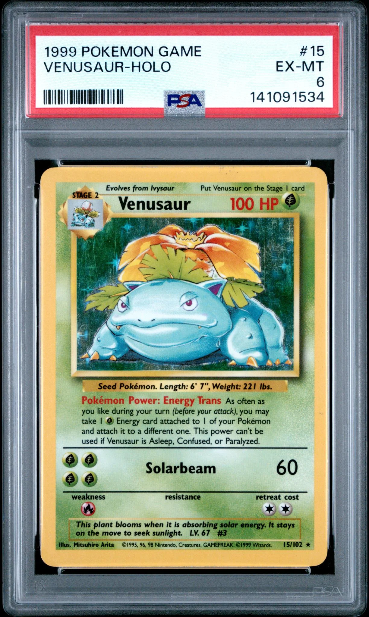 1999 Pokemon Base Set Holo Venusaur #15 PSA 6