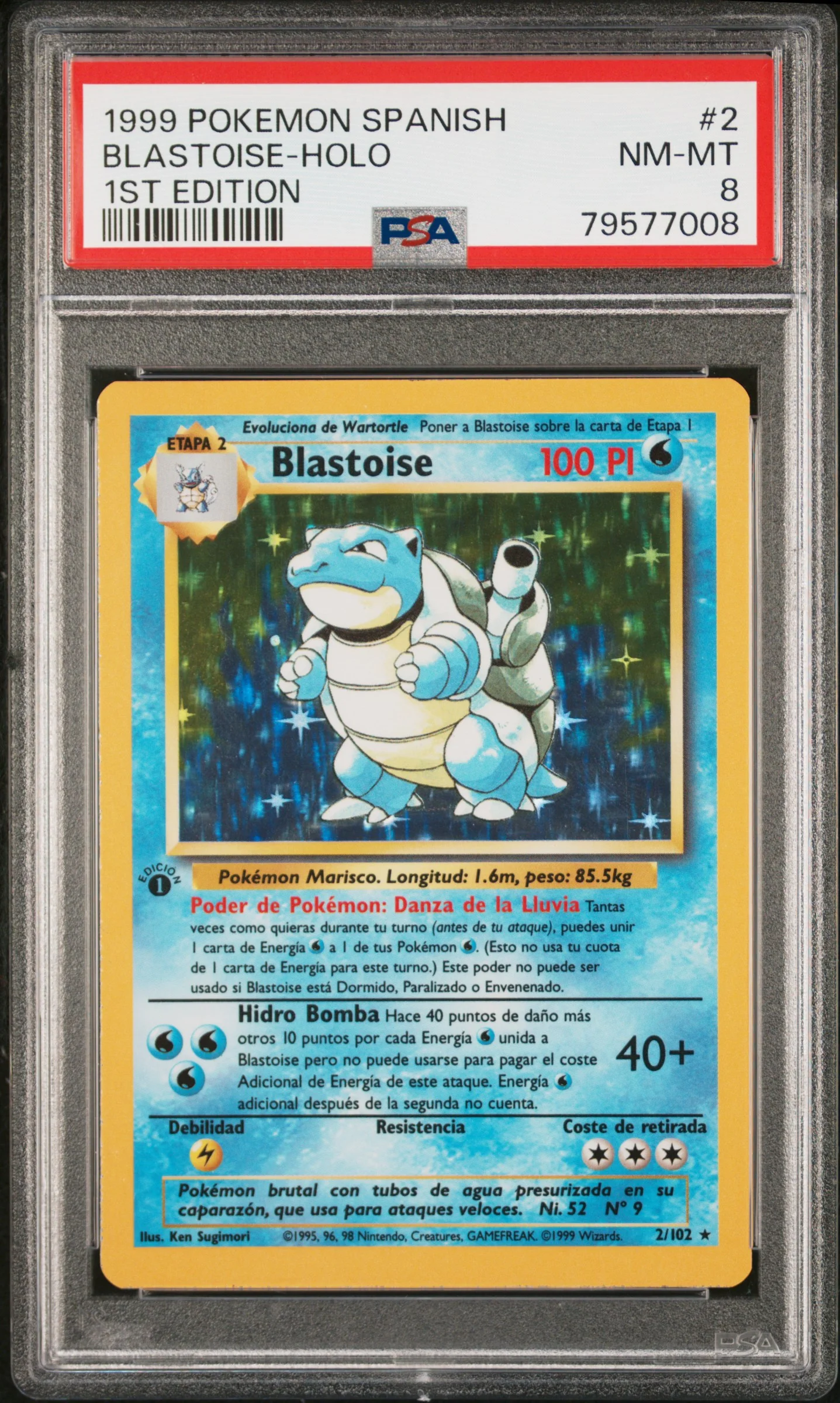 1999 Pokemon Base Set Spanish 1st Edition Holo Blastoise #2 PSA 8