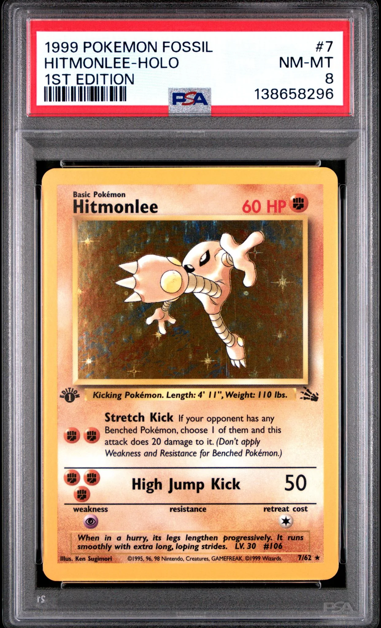 1999 Pokemon Fossil 1st Edition Holo Hitmonlee #7 PSA 8