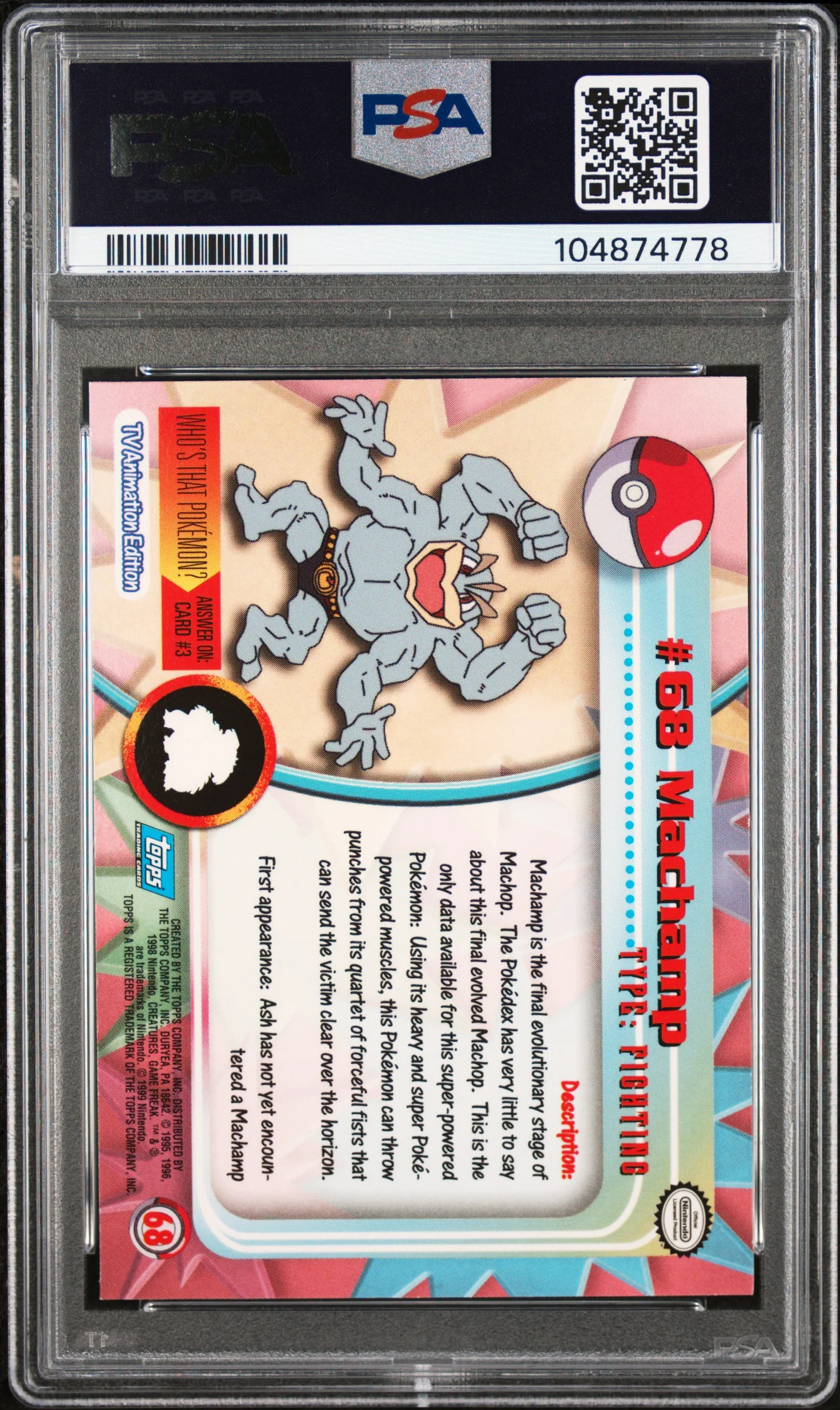 1999 Pokemon Tv Animation Series 1 Rainbow Foil Machamp #68 PSA 8 - Image 2