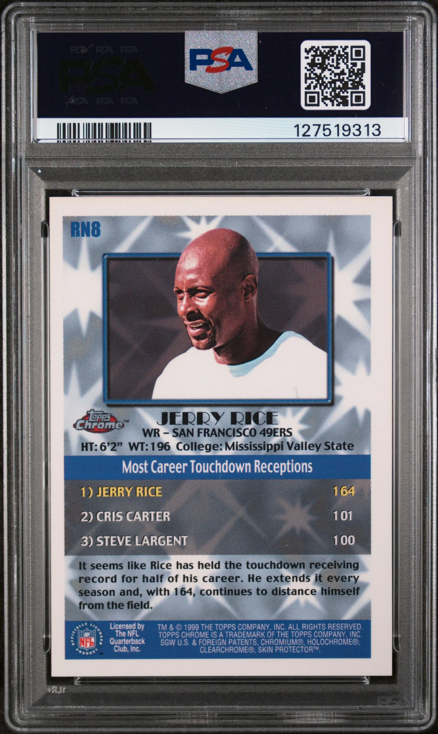1999 Topps Chrome Record Numbers Jerry Rice #RN8 PSA 8 - Image 2
