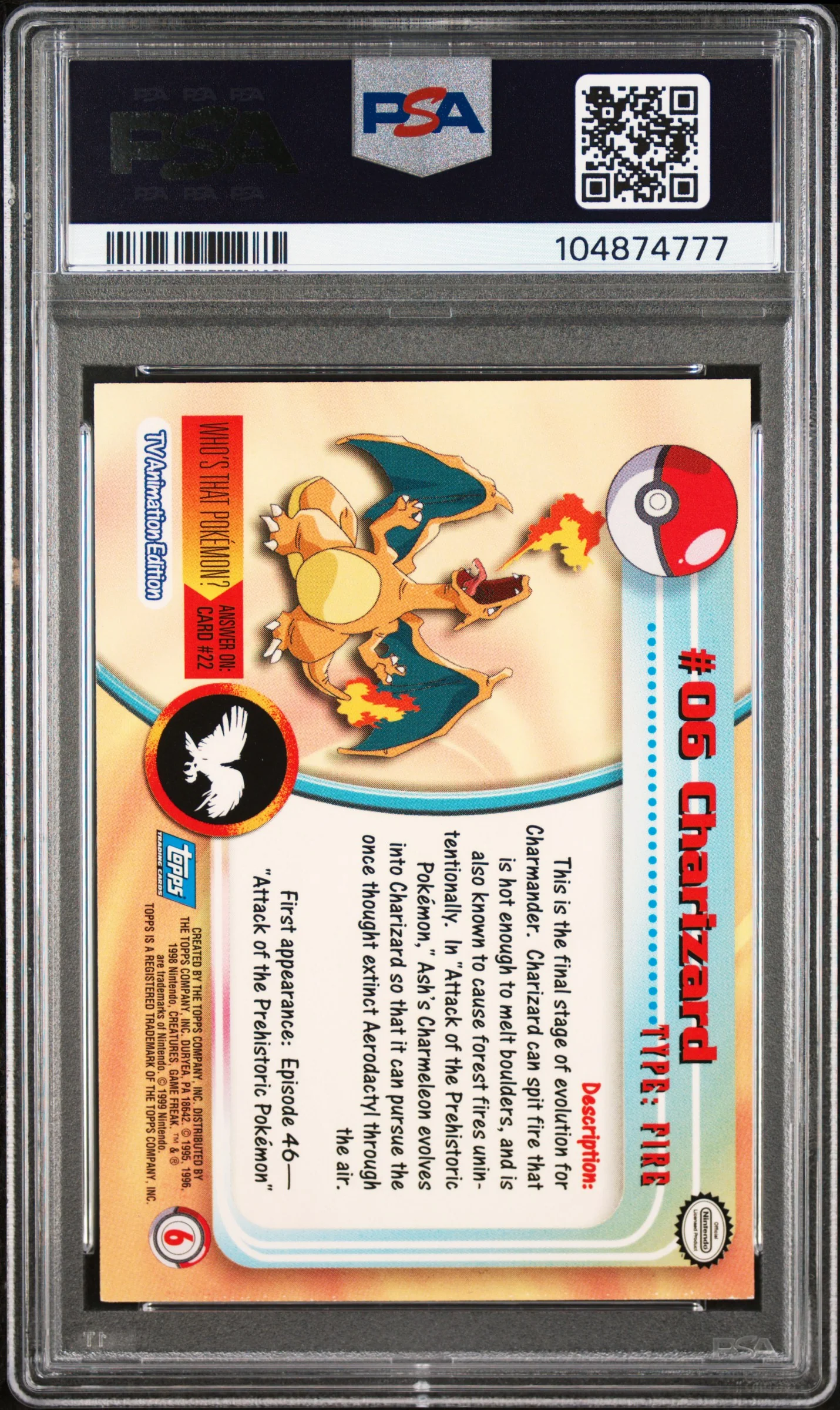 1999 Topps Pokemon Tv Charizard #6 PSA 9 - Image 2