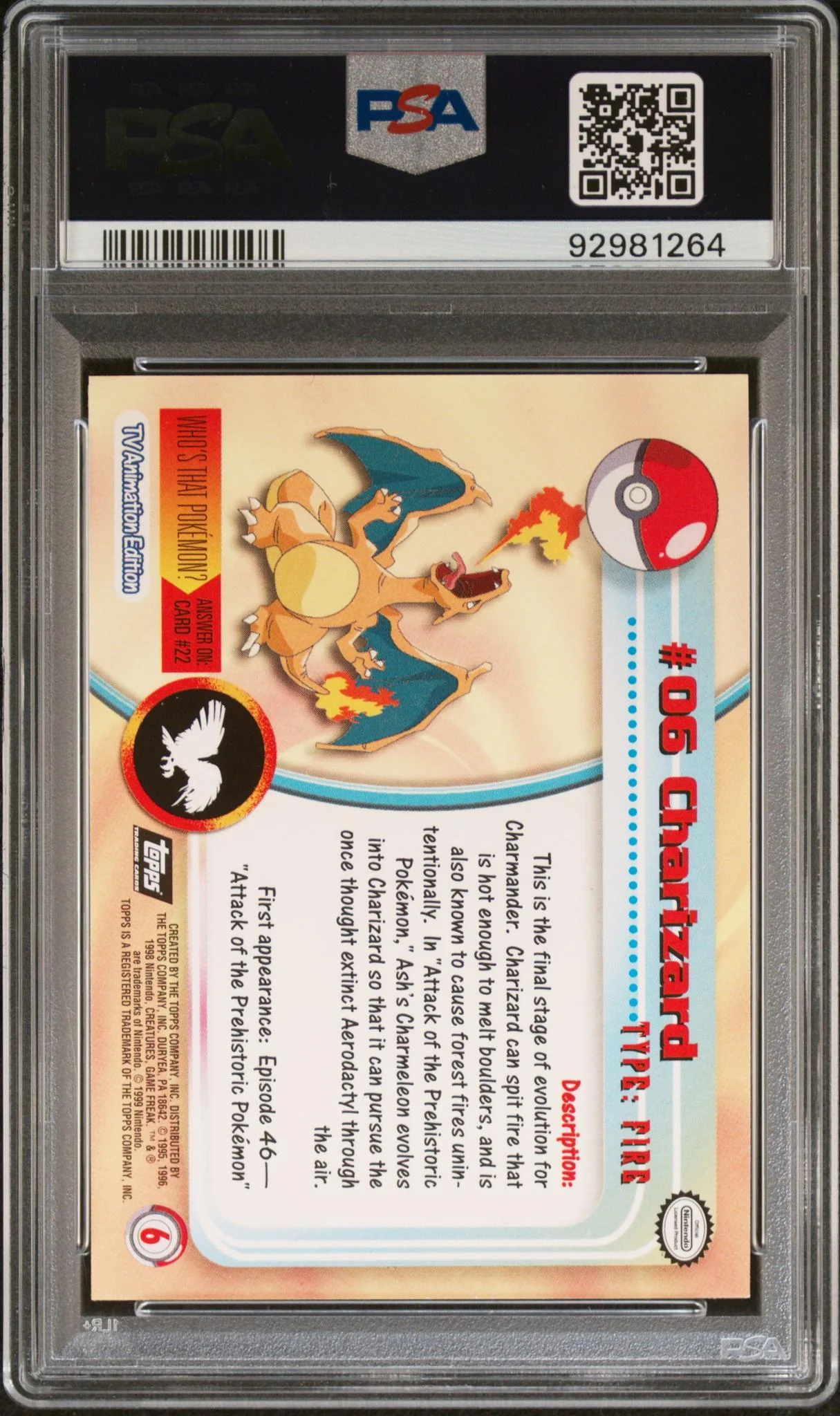 1999 Topps Pokemon Tv Foil Charizard #6 PSA 8 - Image 2