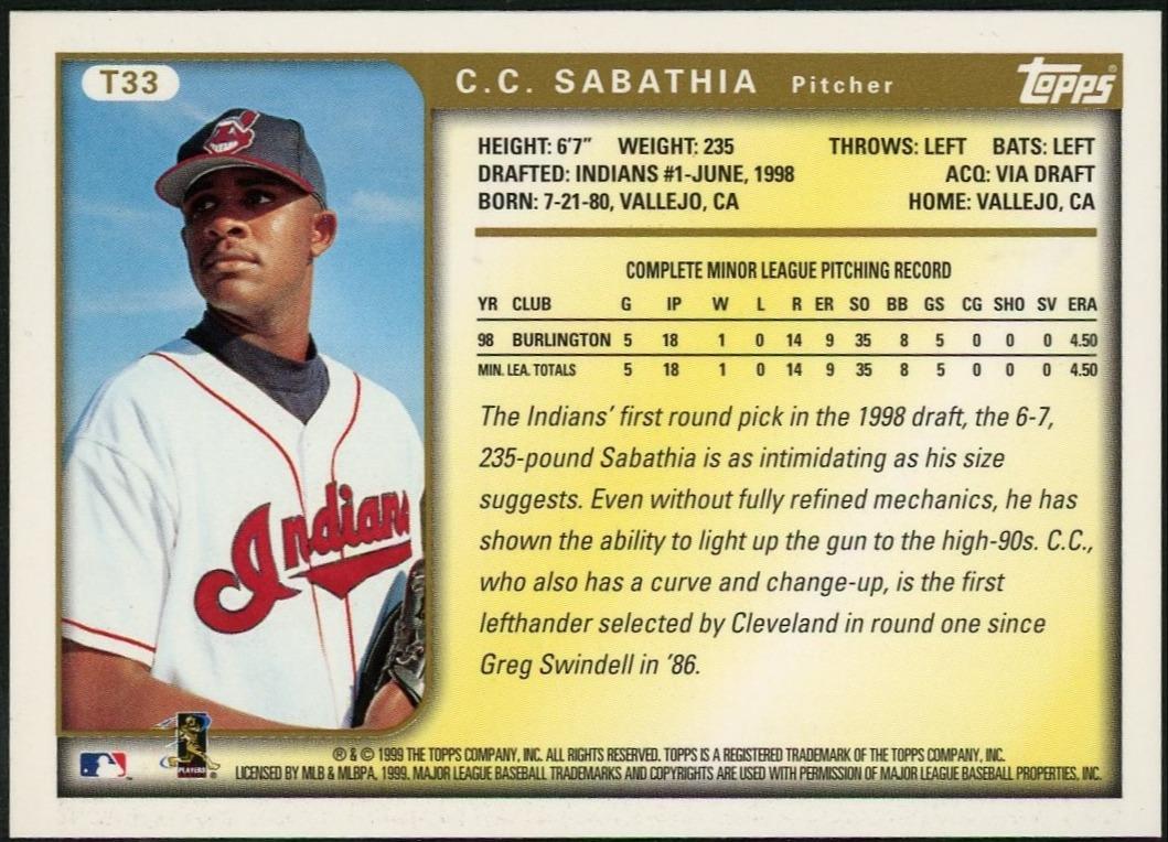 1999 Topps Traded T33 C.C. Sabathia Certified Autograph - Image 2