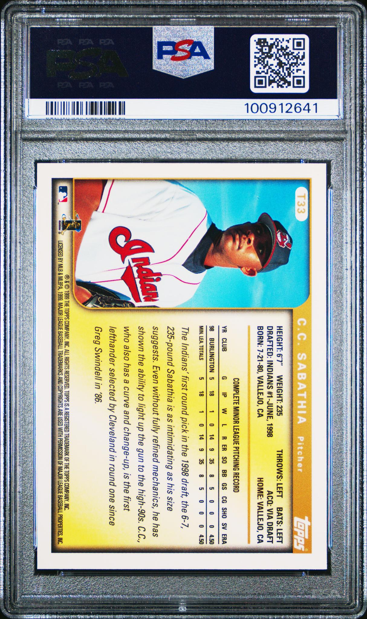 1999 Topps Traded #T33 Cc Sabathia PSA 9 - Image 2