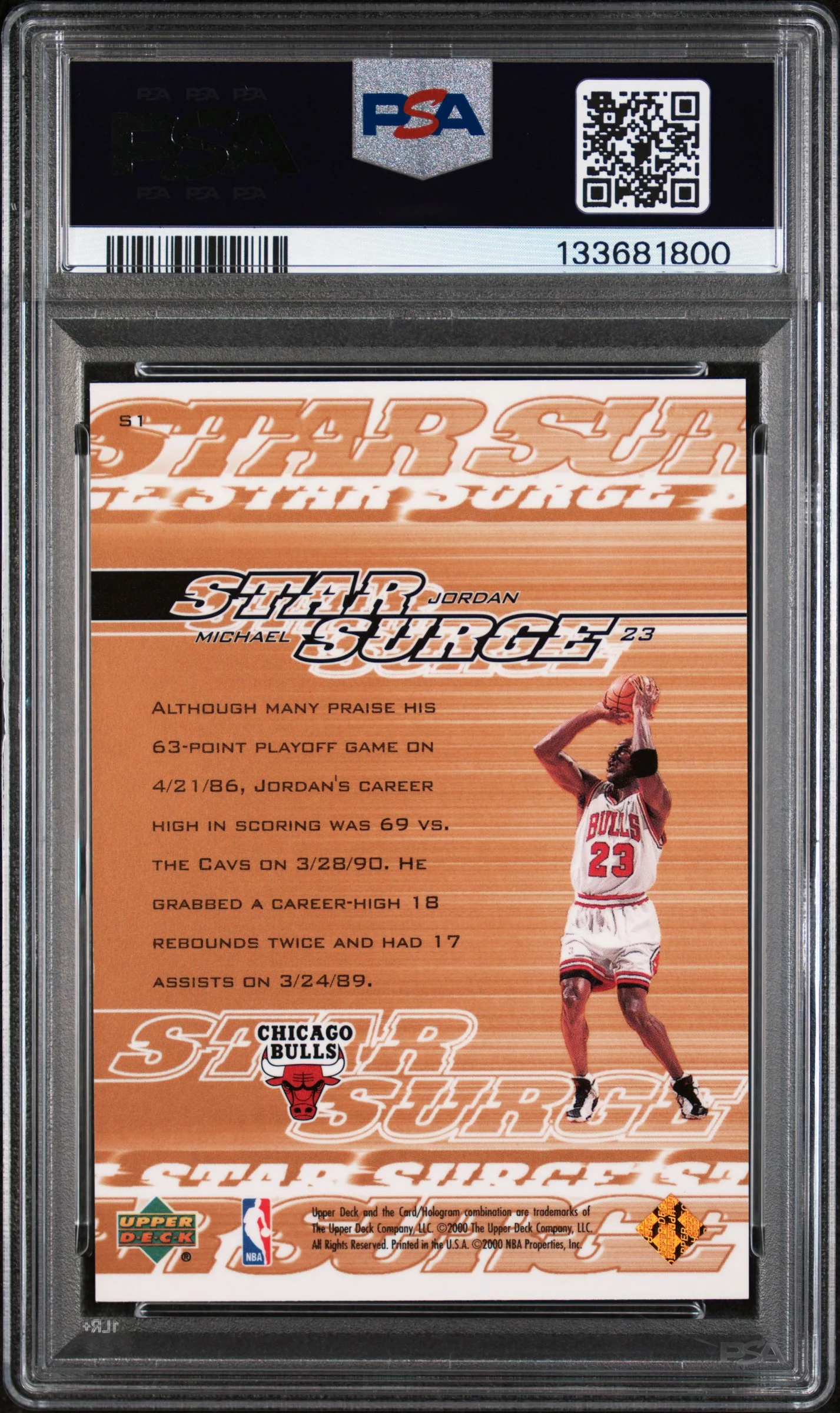 1999 Upper Deck Star Surge Michael Jordan #S1 PSA 9 - Image 2