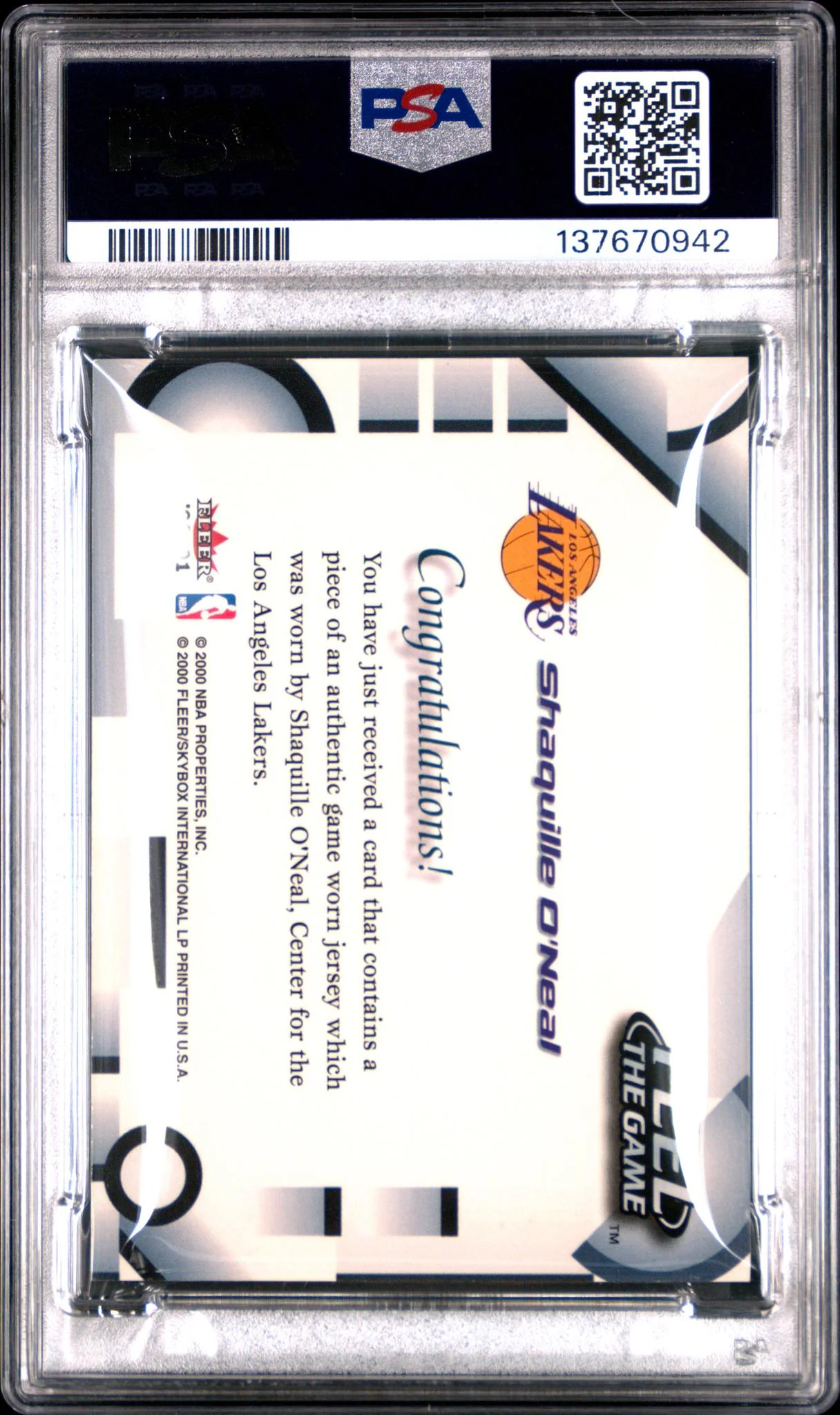 2000 Fleer Feel the Game Shaquille O'Neal PSA 9 - Image 2
