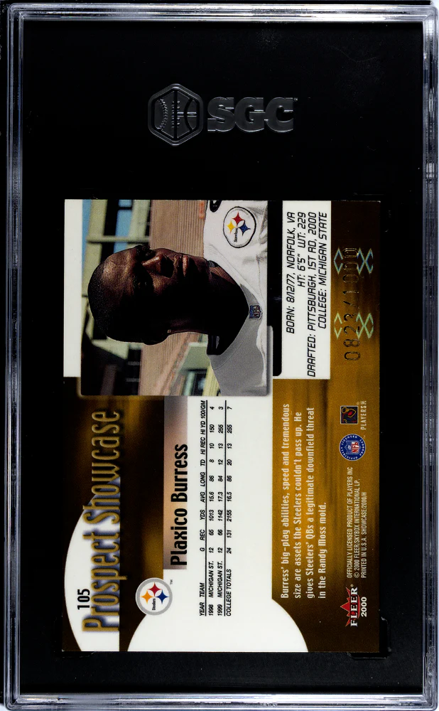 2000 Fleer Showcase Plaxico Burress #105 /1000 SGC 8 - Image 2