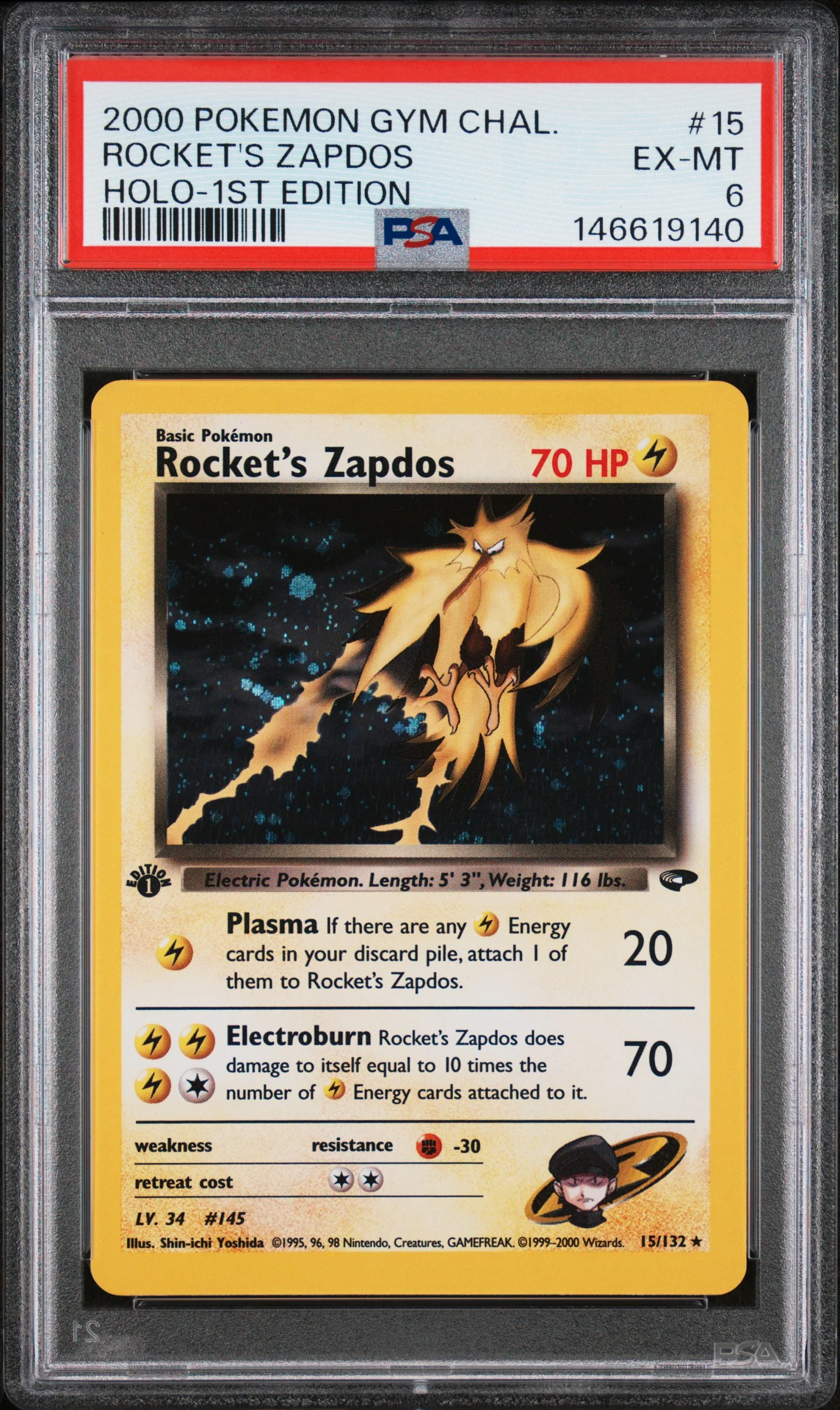 2000 Pokemon Gym Challenge 1st Edition Holo Rocket's Zapdos #15 PSA 6