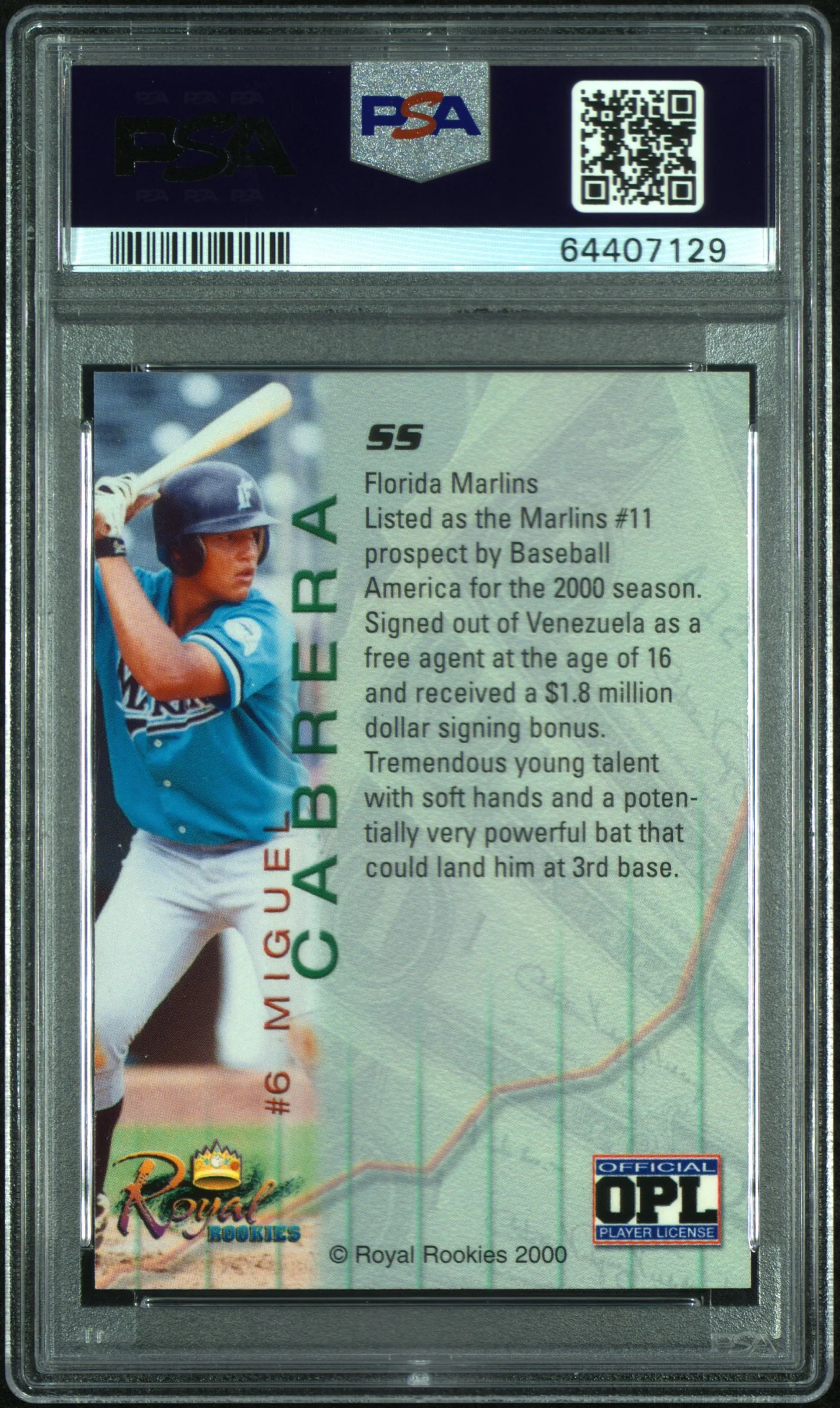 2000 Royal Rookies Futures Miguel Cabrera #6 PSA 10 - Image 2