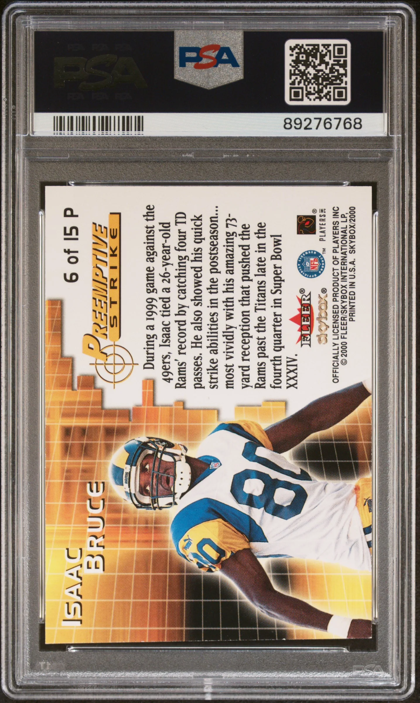2000 SkyBox #6 Isaac Bruce Preemptive Strike PSA 10 - Image 2