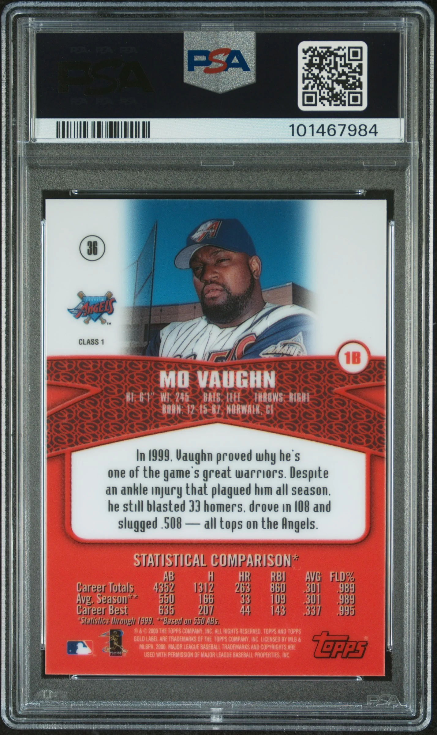 2000 Topps Gold Label Class 1 Mo Vaughn #36 PSA 9 - Image 2