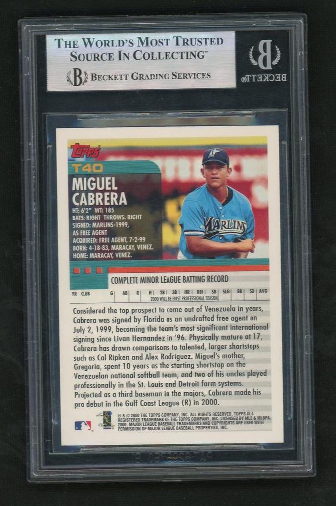 2000 Topps Traded Miguel Cabrera #T40 RC BGS 9 - Image 2